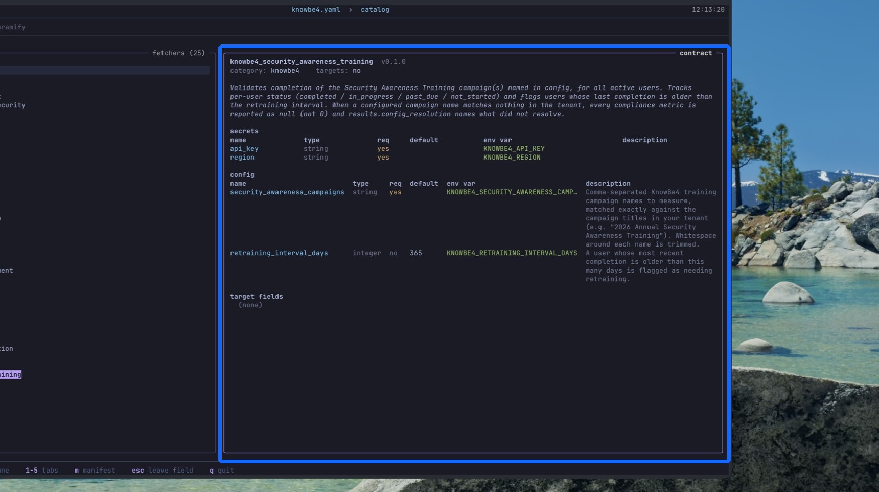 Fetcher details and required configs in the sidebar