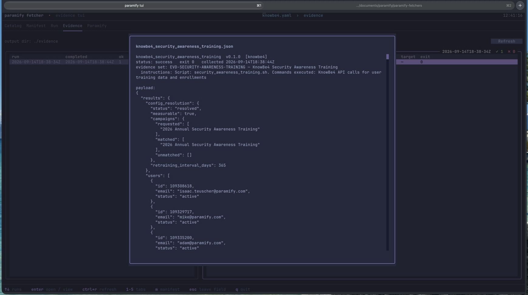 Reviewing the generated evidence JSON