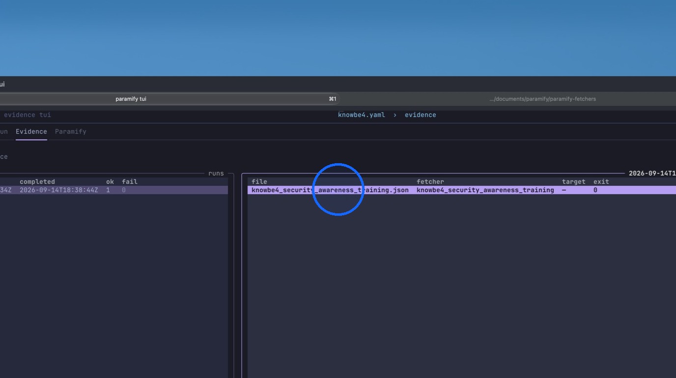 Selecting the JSON evidence artifact