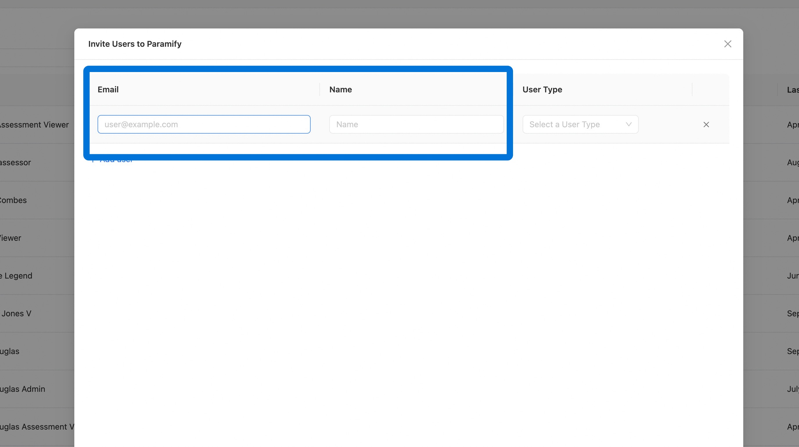 Entering assessor email and name