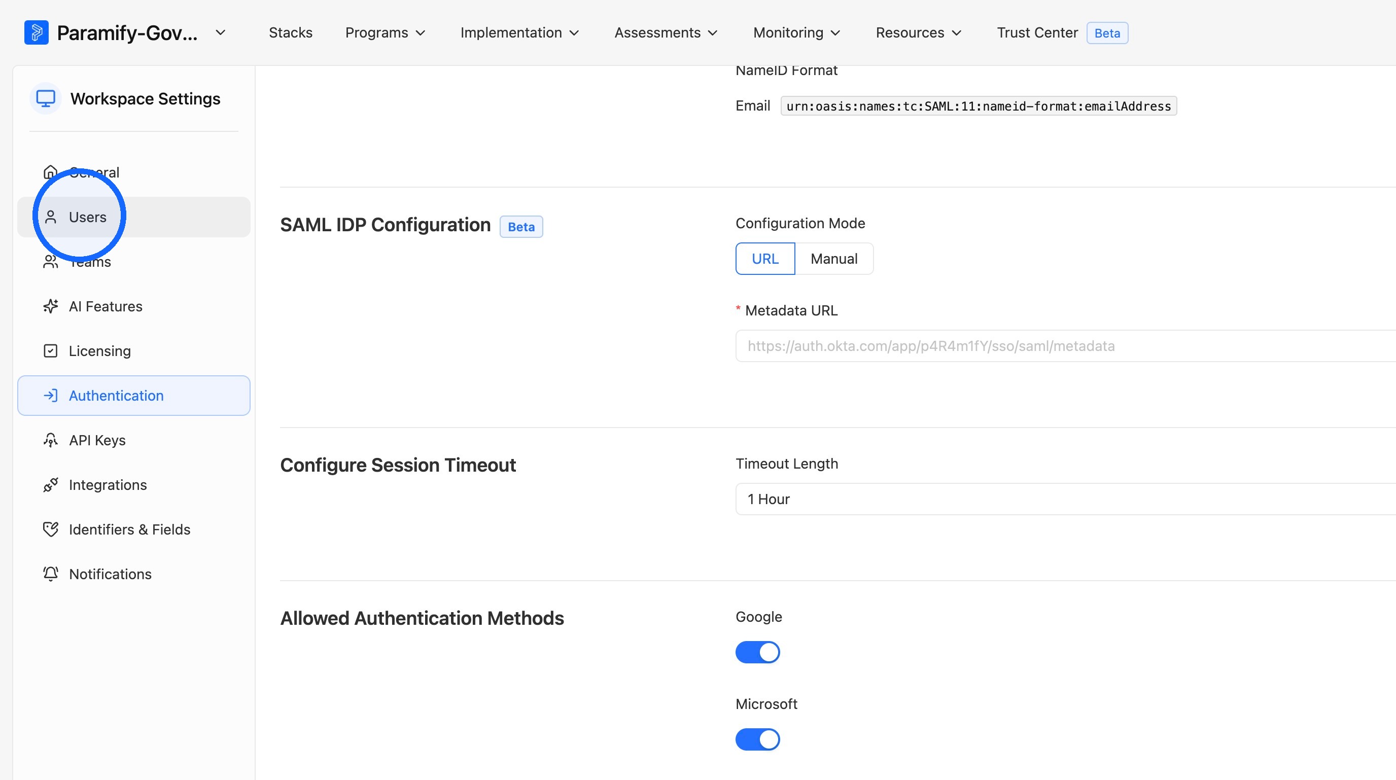 Selecting Users in settings