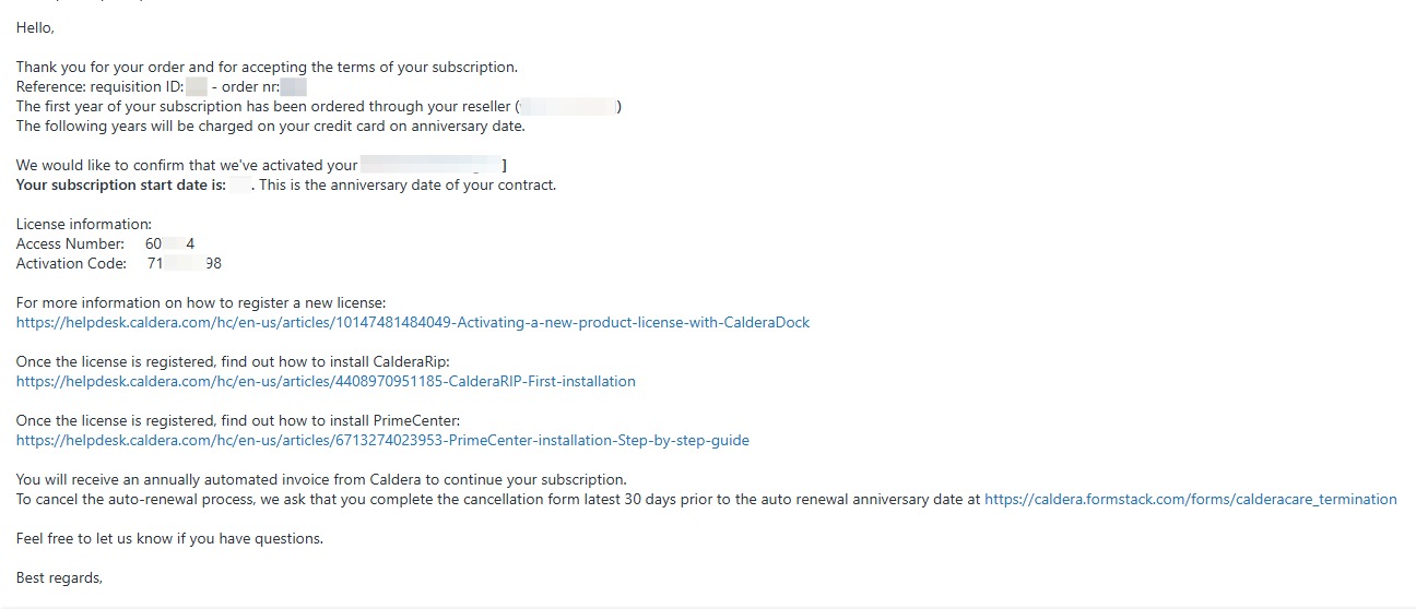 Order approval email