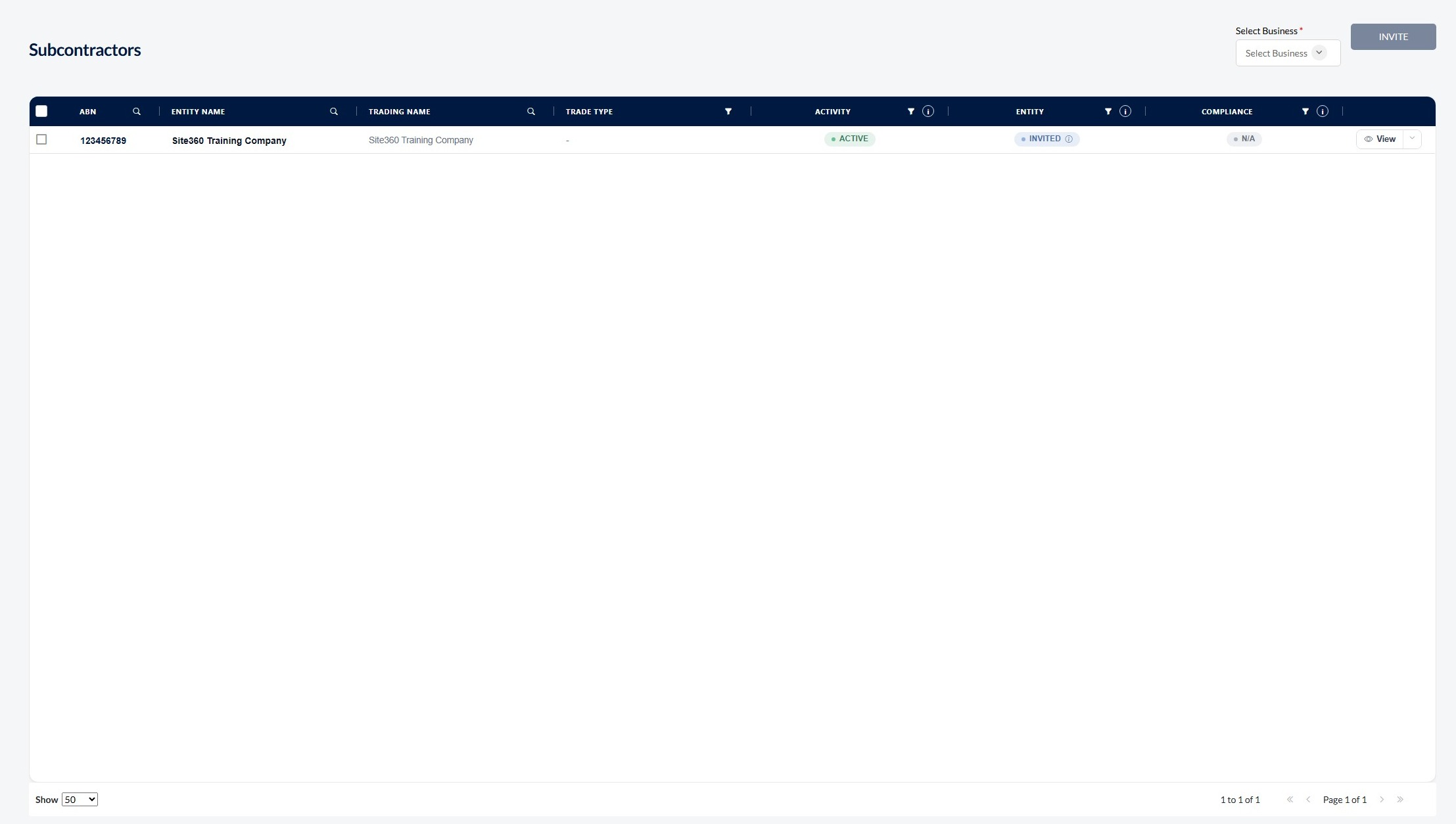 Subcontractor invitation status