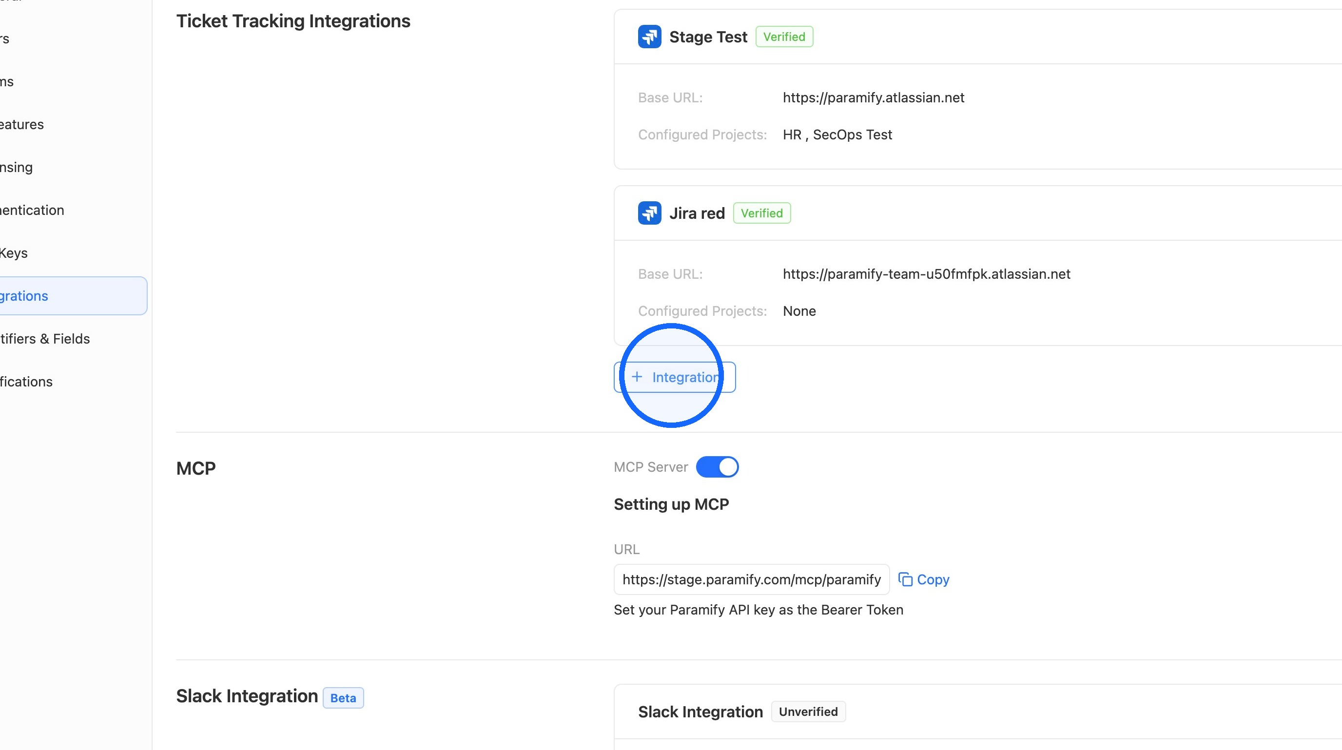+ Integration button on the Integrations page
