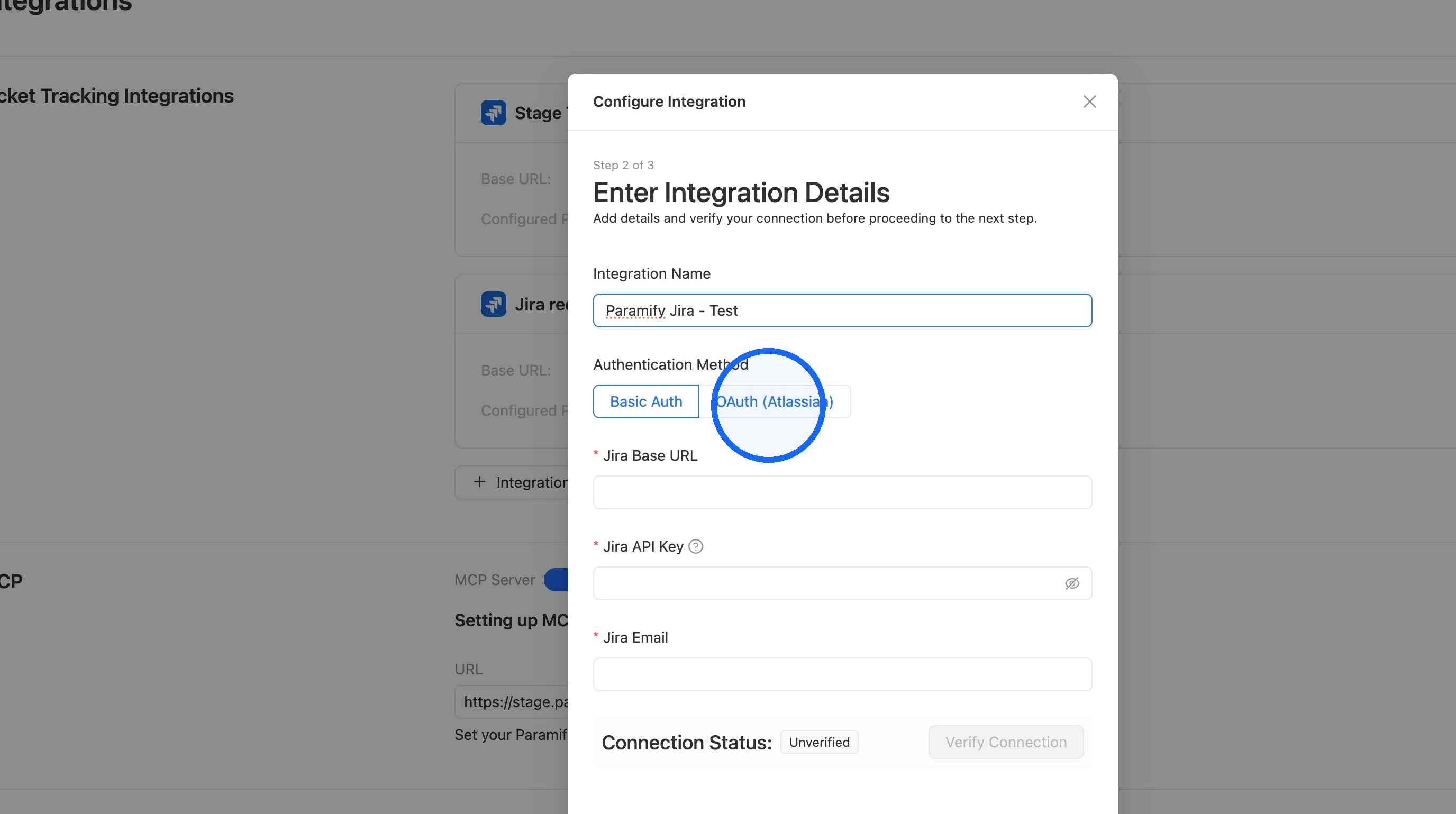 Basic Auth fields and OAuth (Atlassian) option