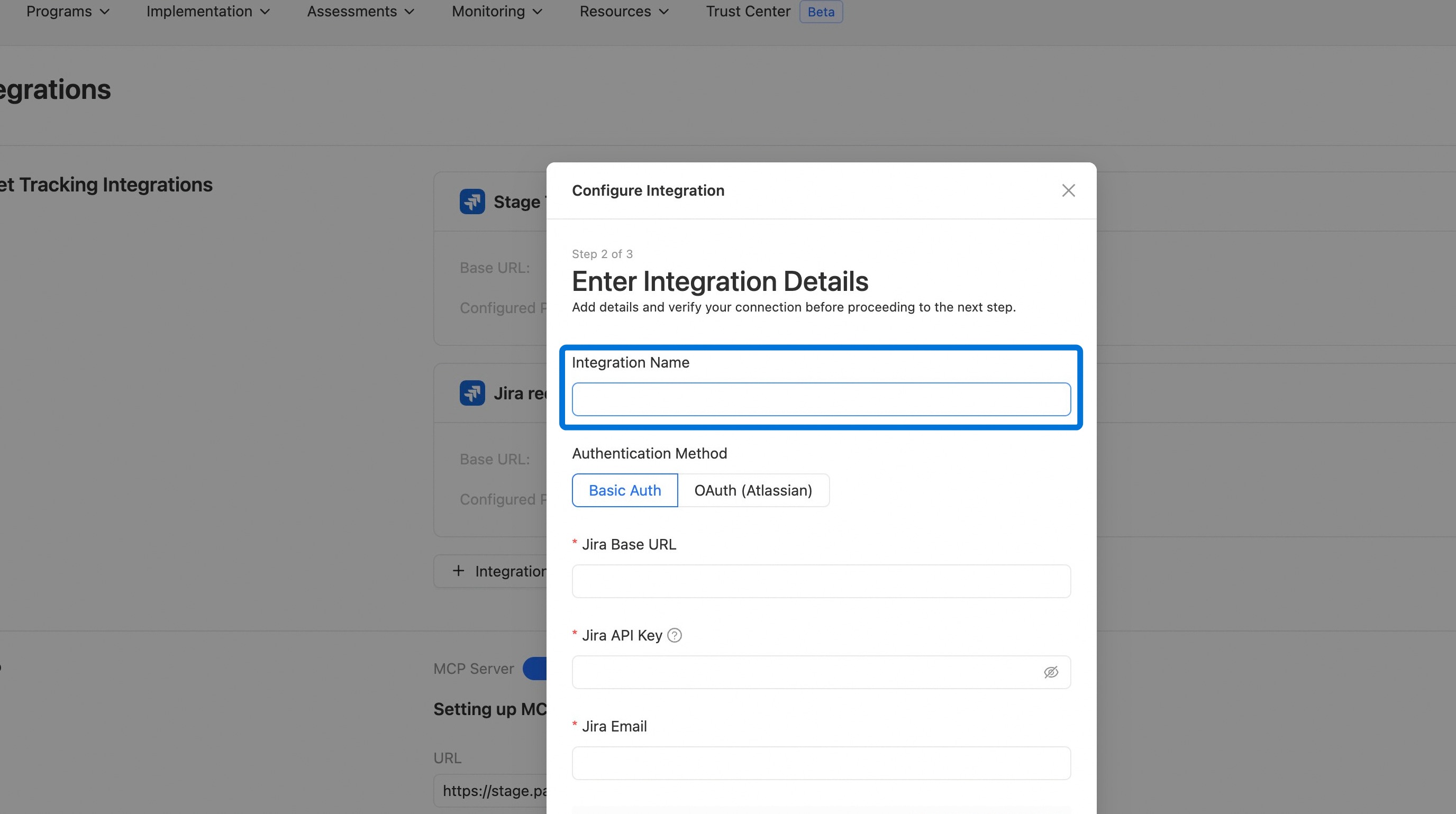 Integration name field