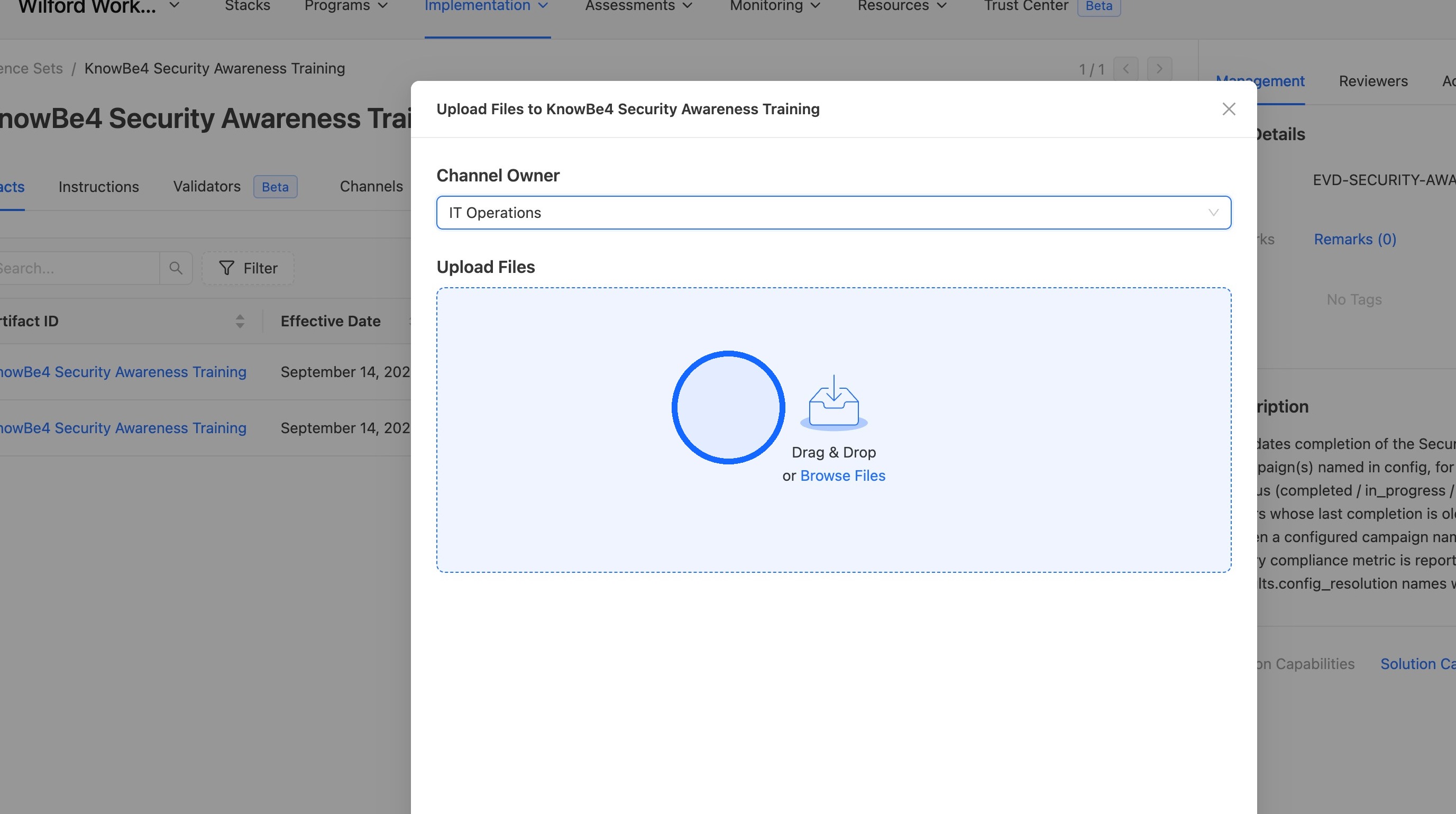 Uploading the evidence artifact file