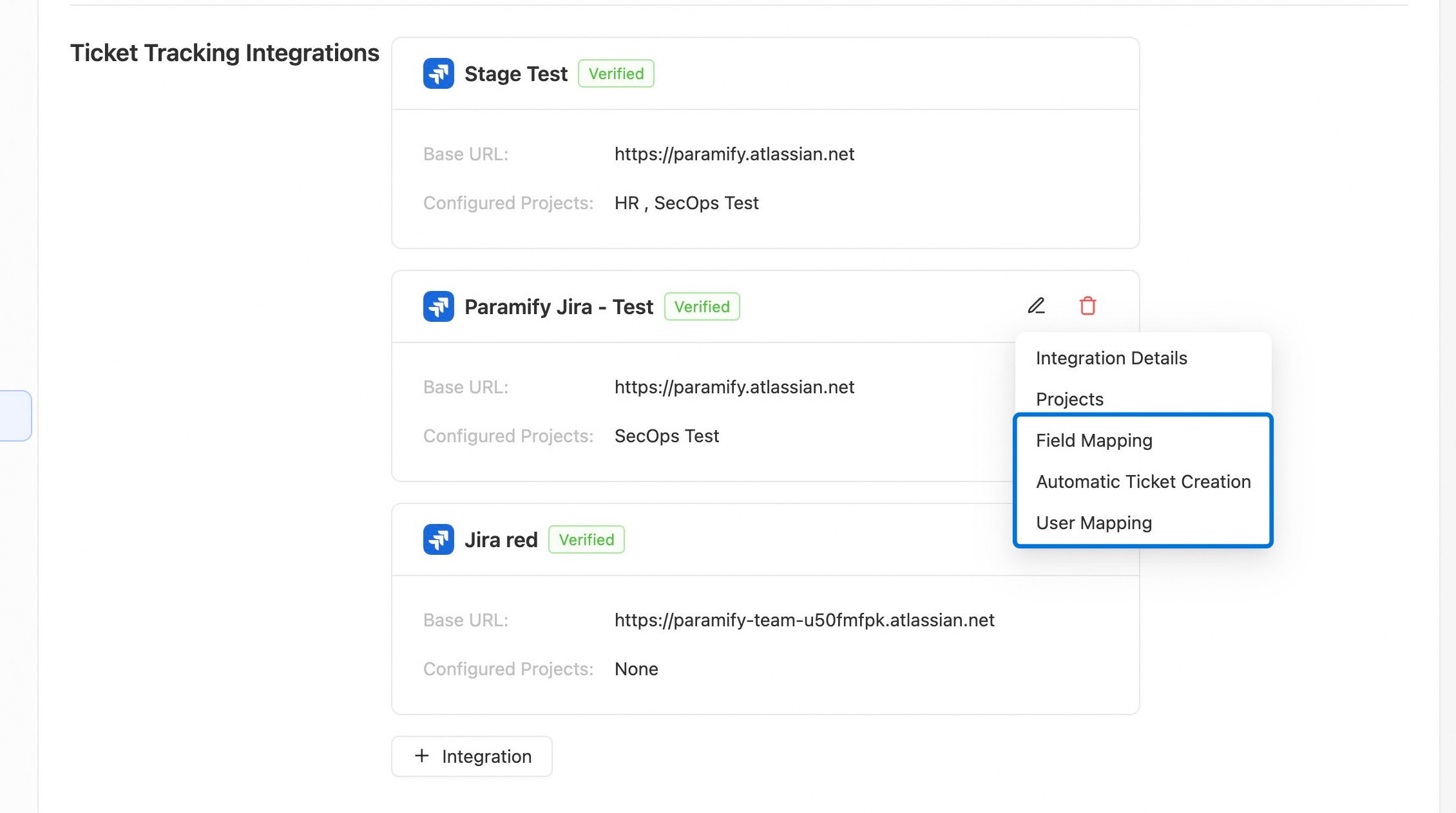 Edit button on an existing Jira integration