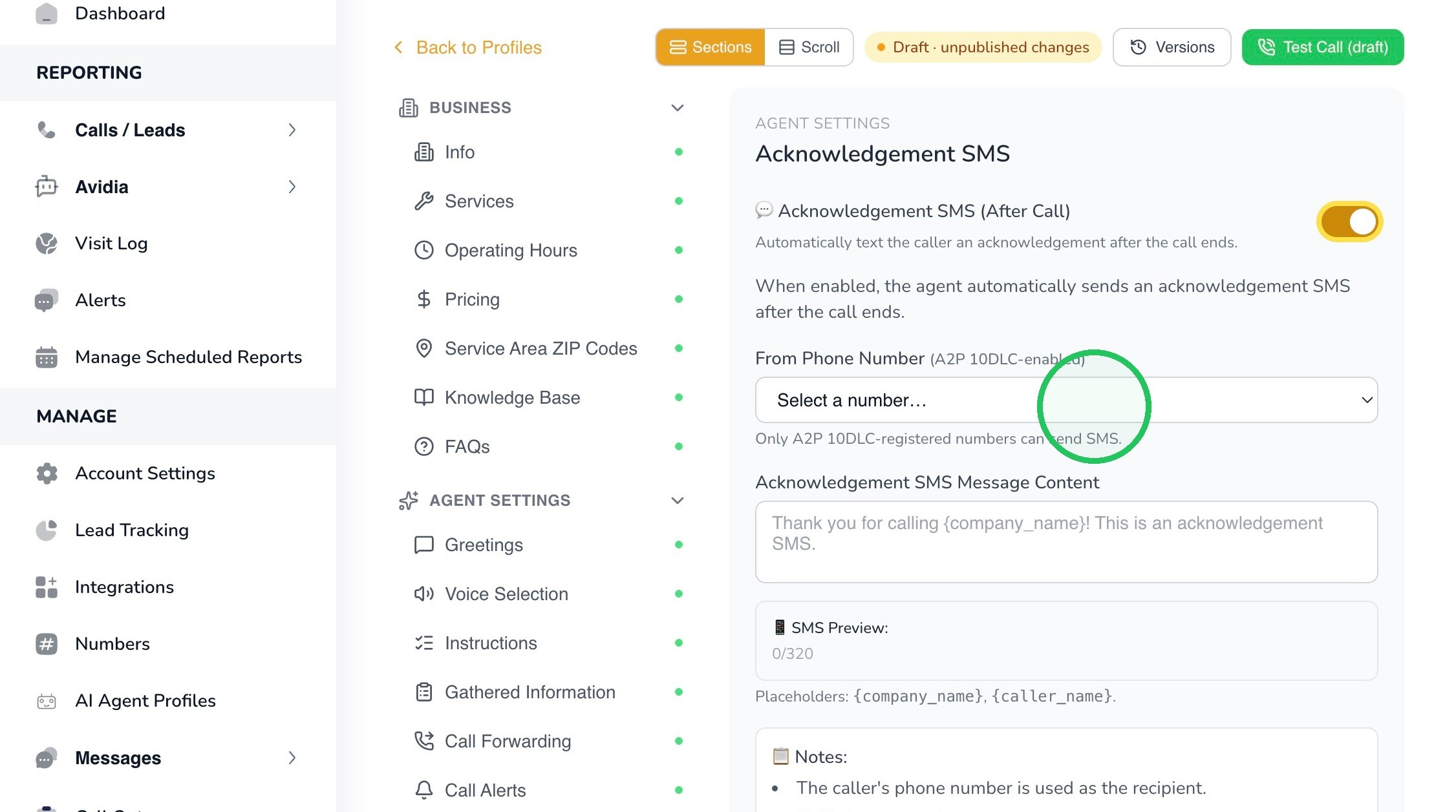 Phone Number dropdown