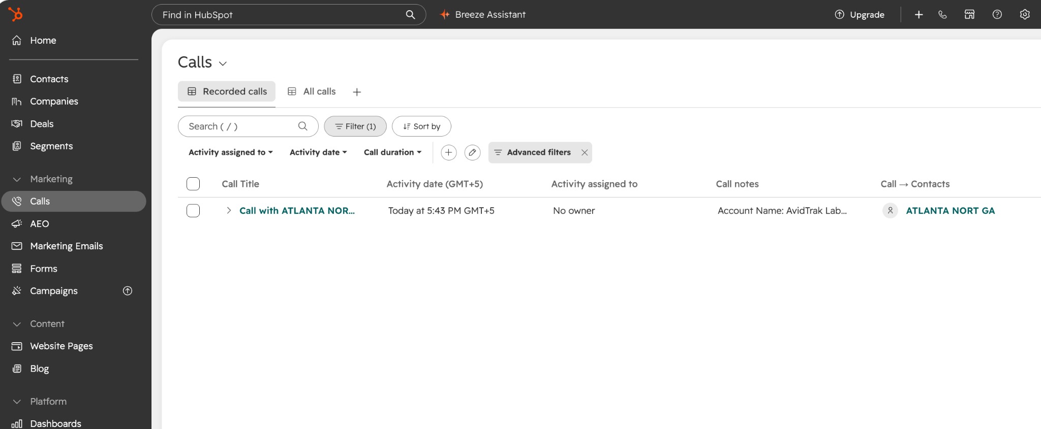 HubSpot, open Calls