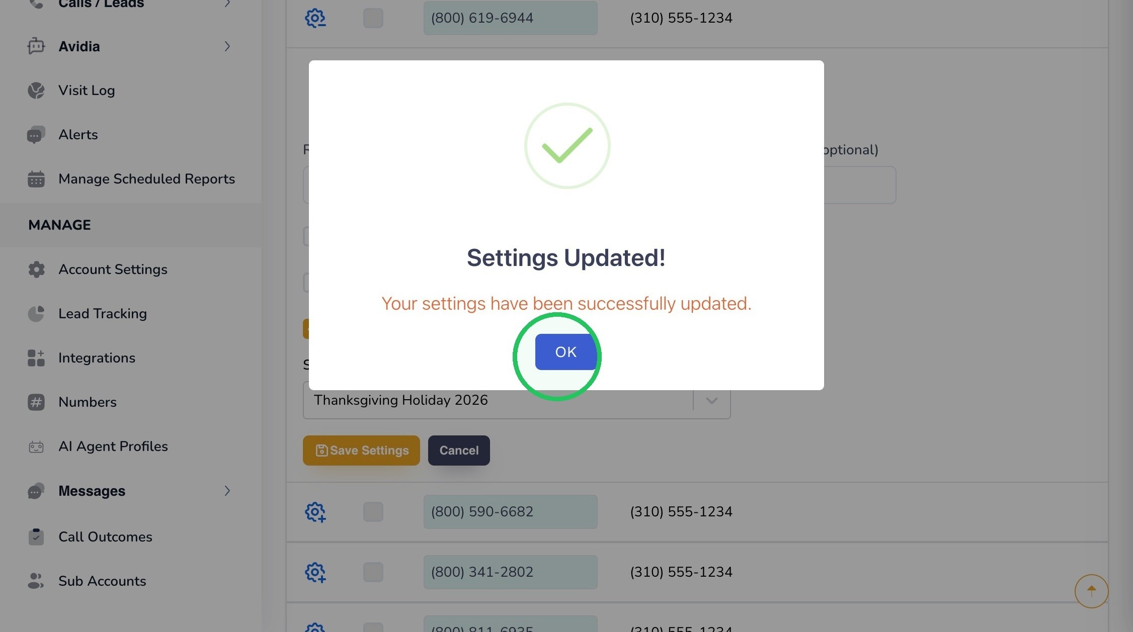 Settings Updated