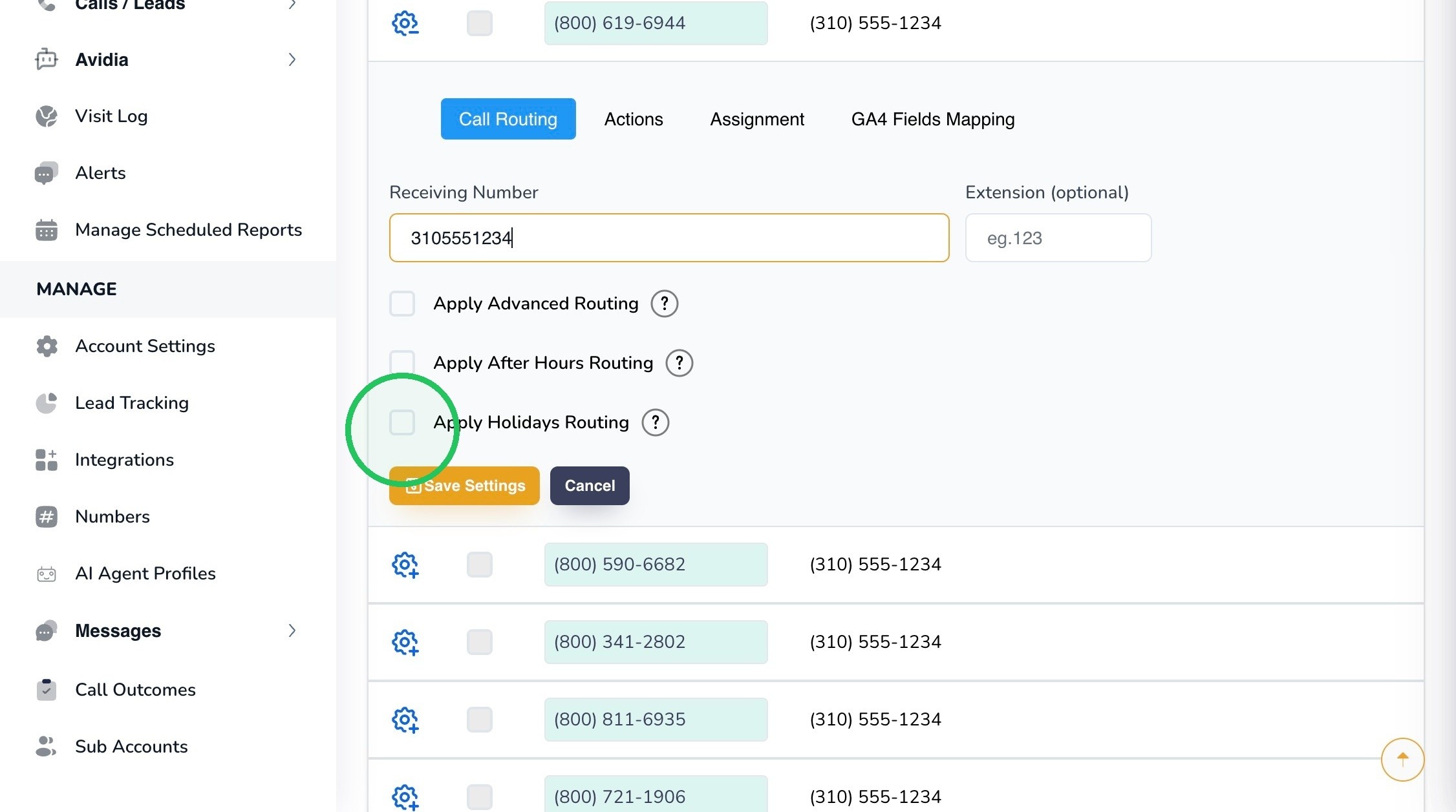 Apply Holidays Routing