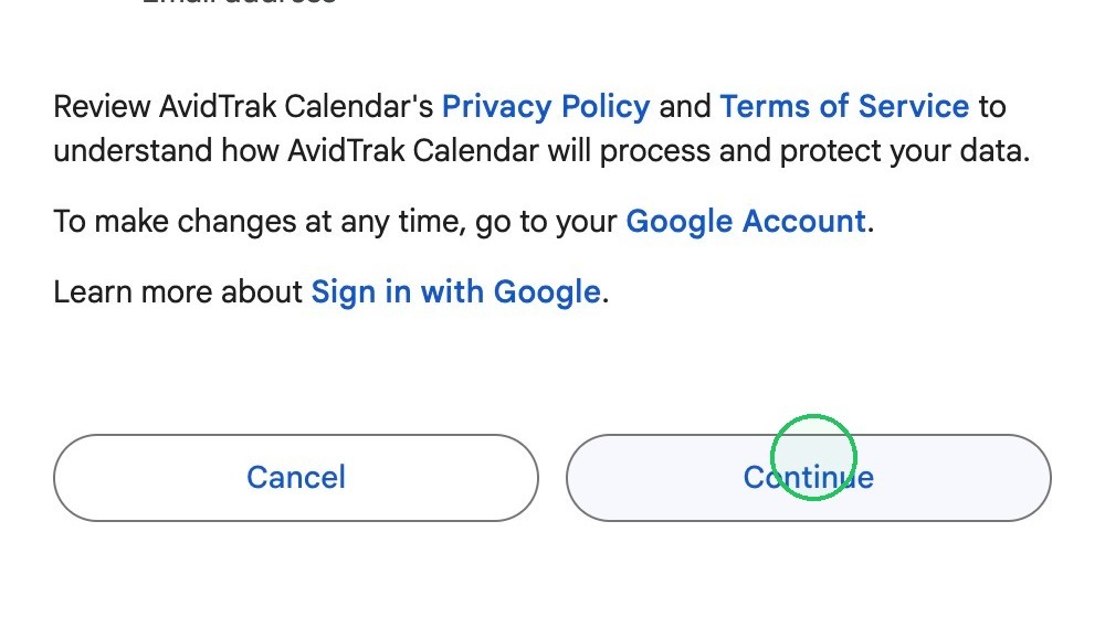 Google authorization screen