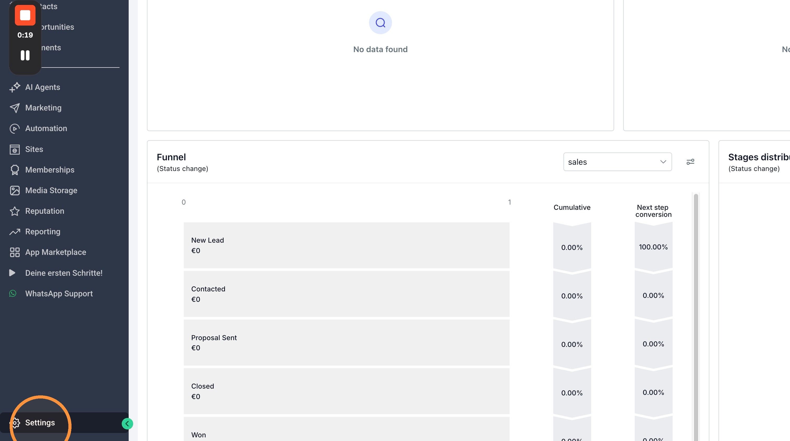 Settings in der Menüleiste