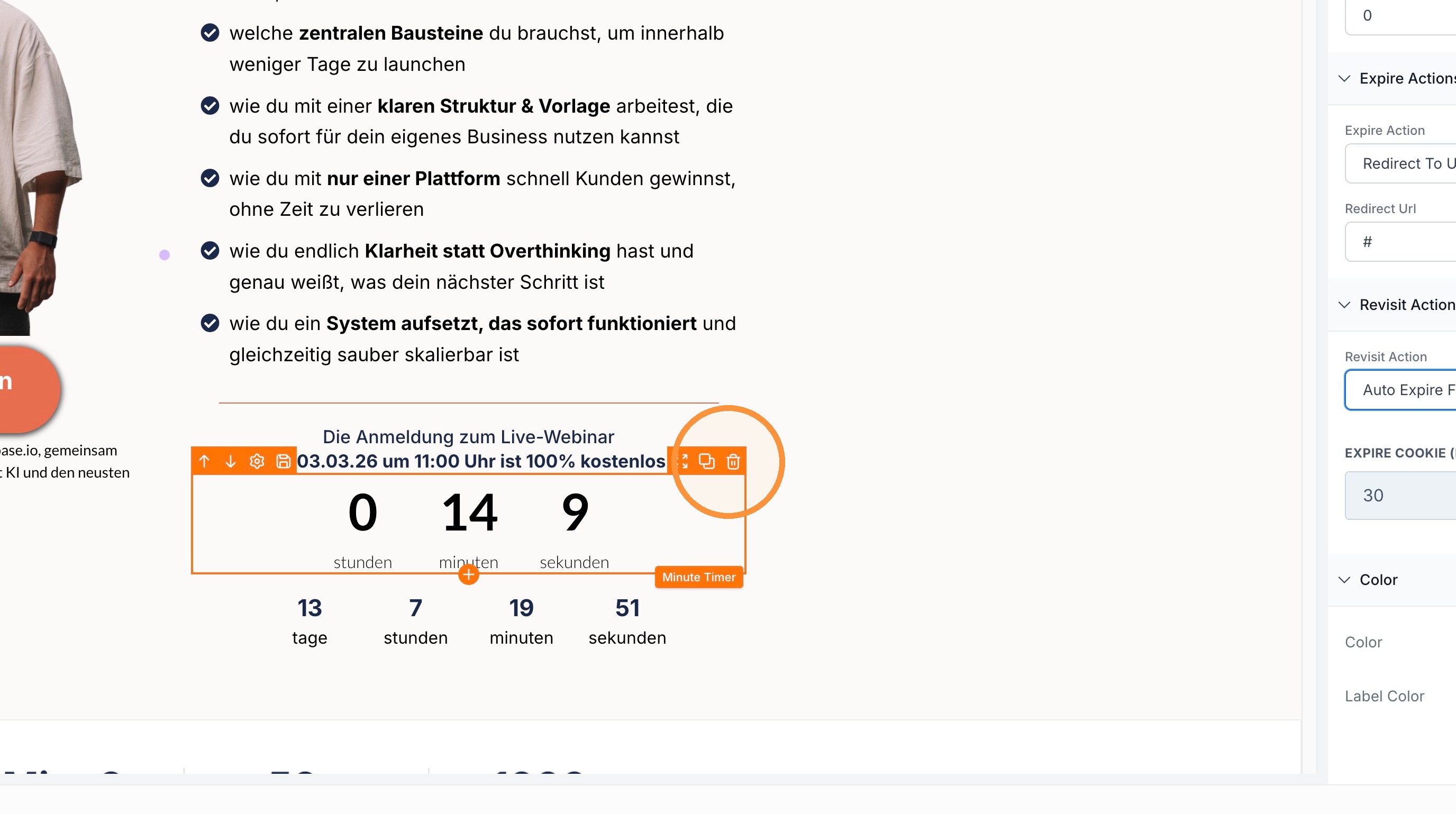 Revisit Action einstellen