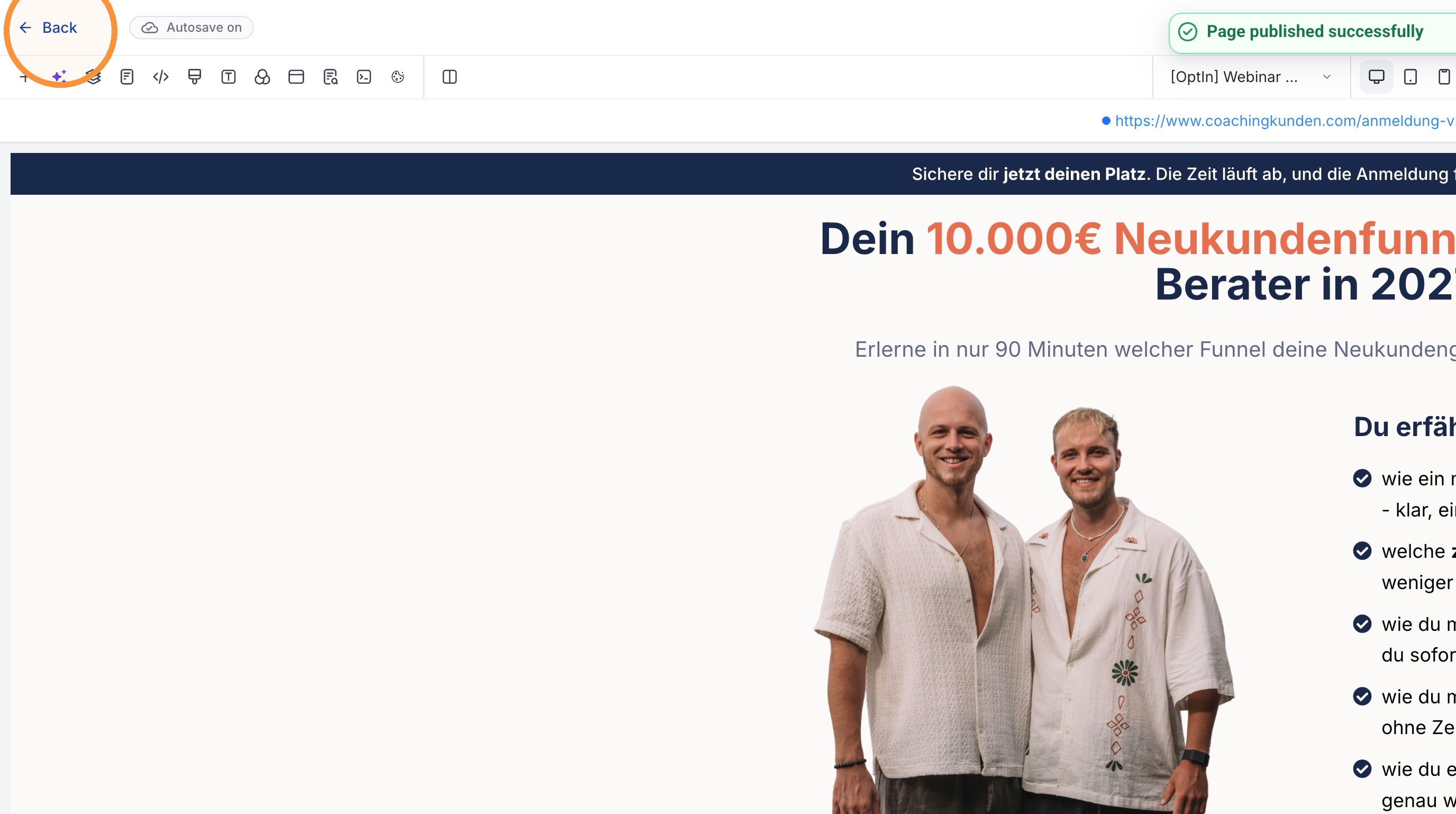 Bestätigung Page published successfully