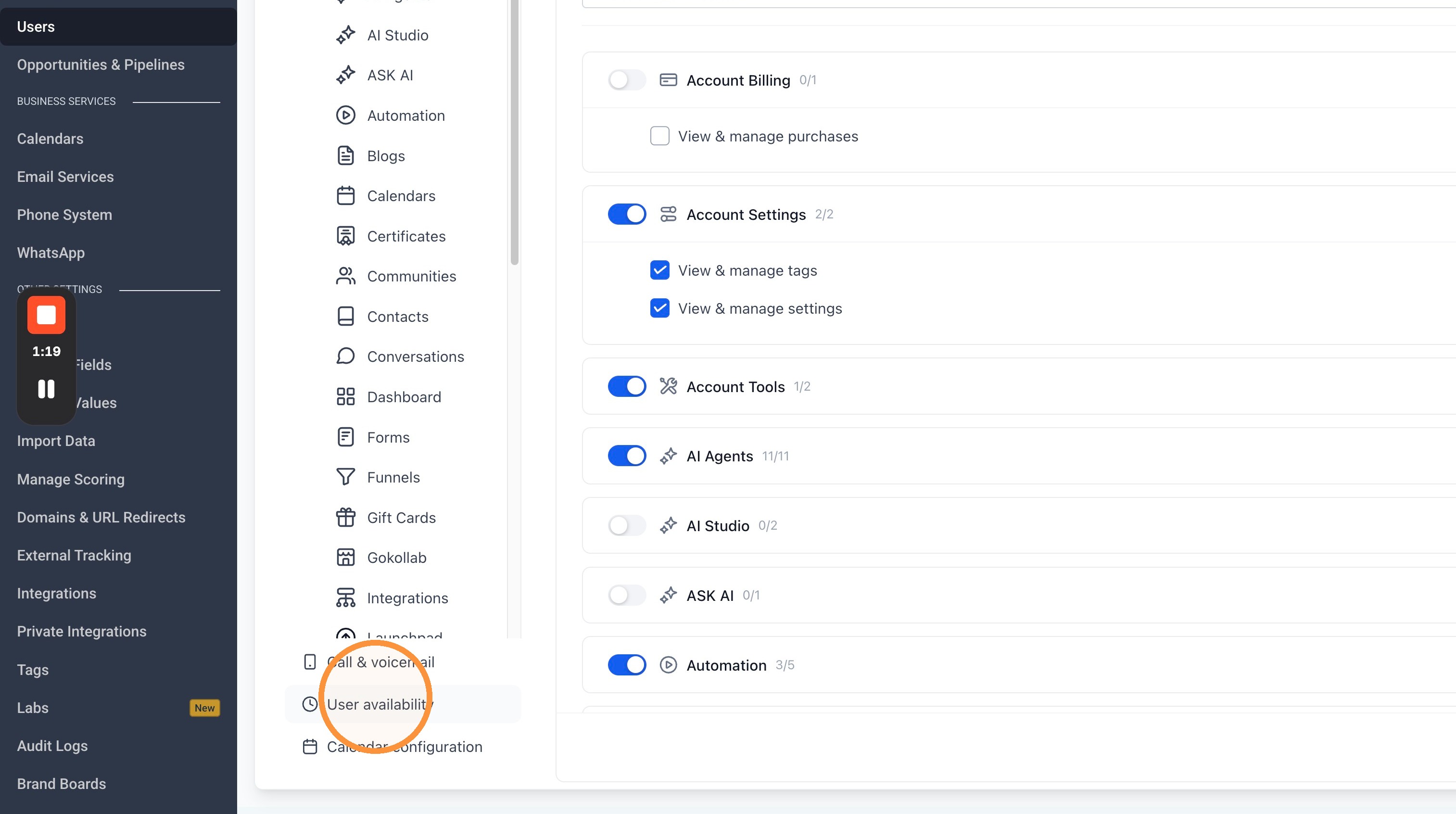 User availability
