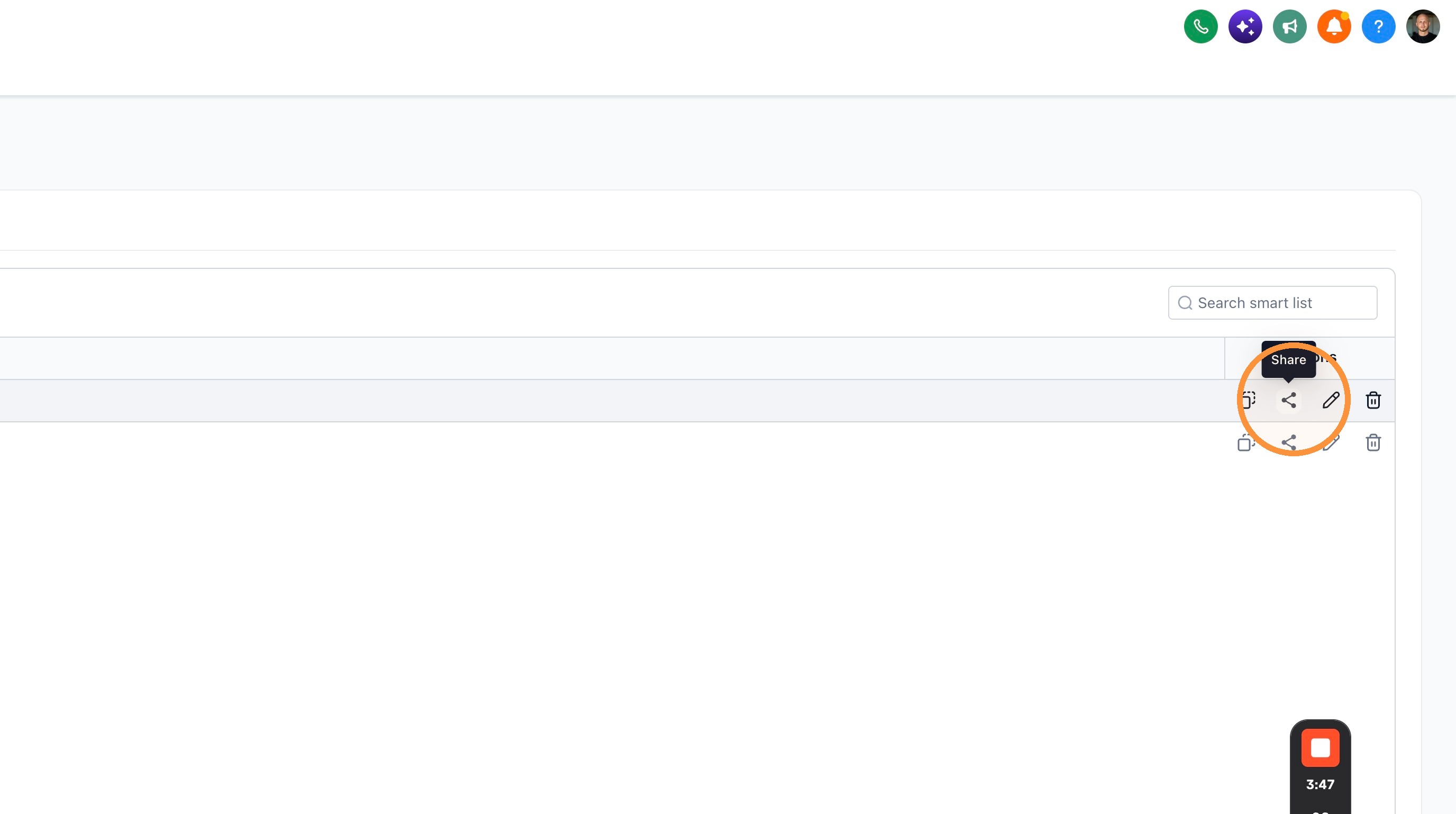 Share-Symbol bei der Liste