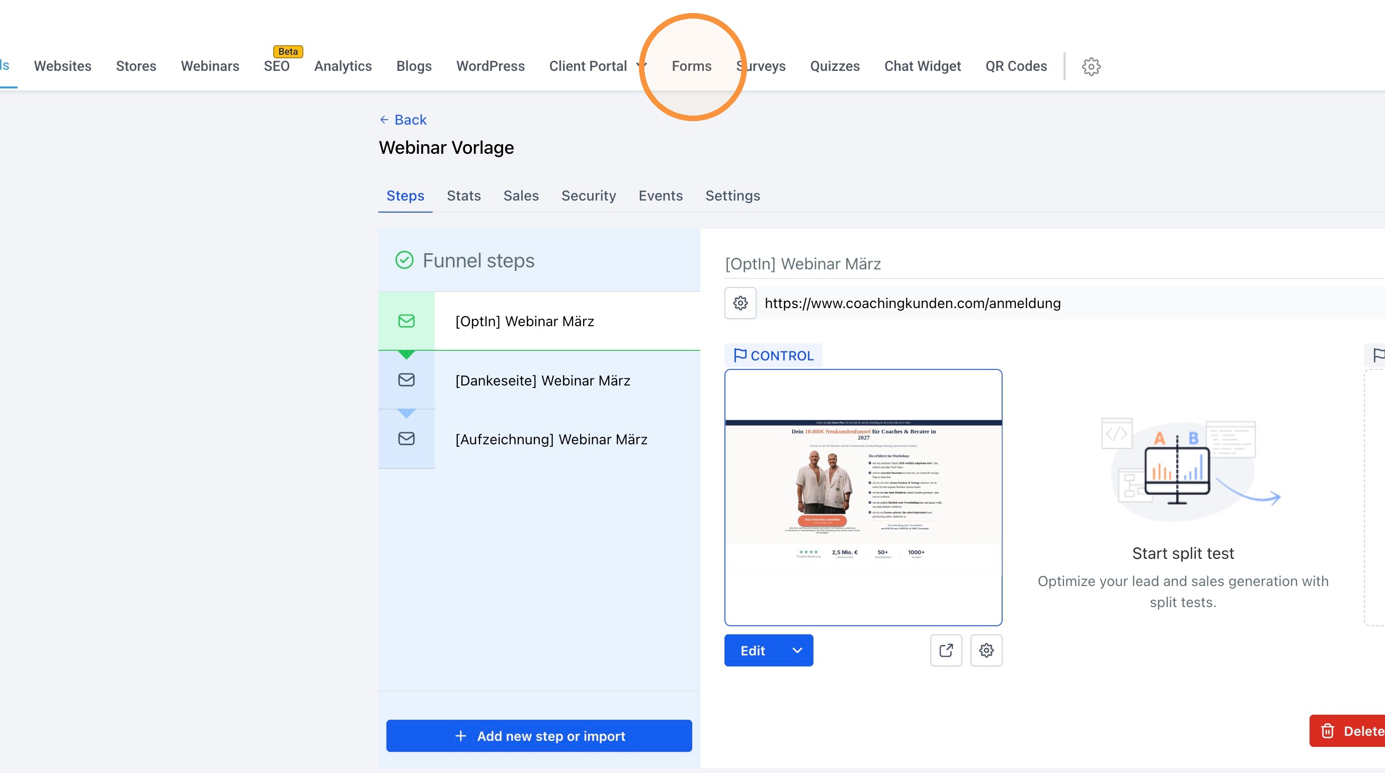 Forms unter Sites
