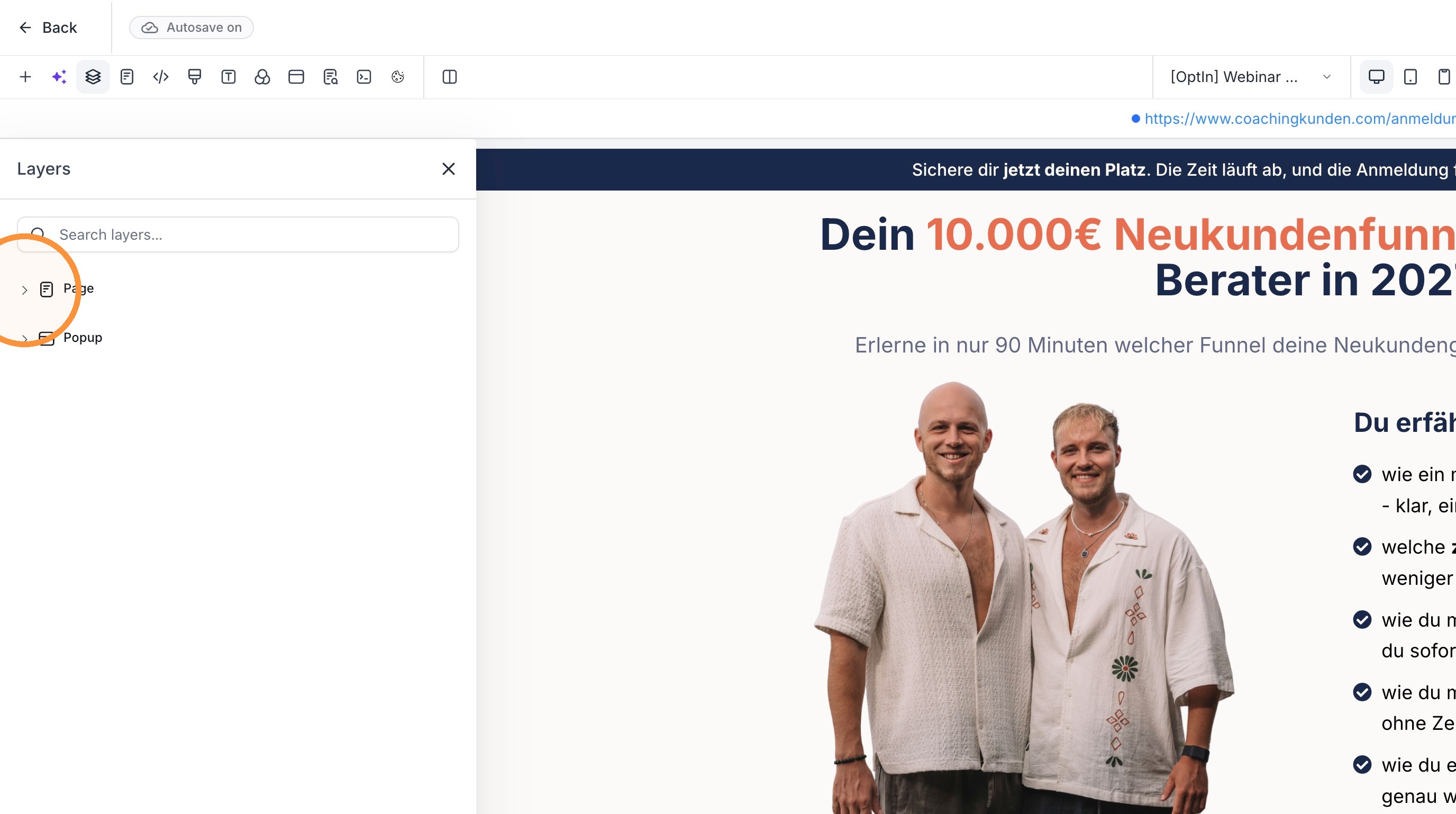 Sektionen in der Layer-Ansicht