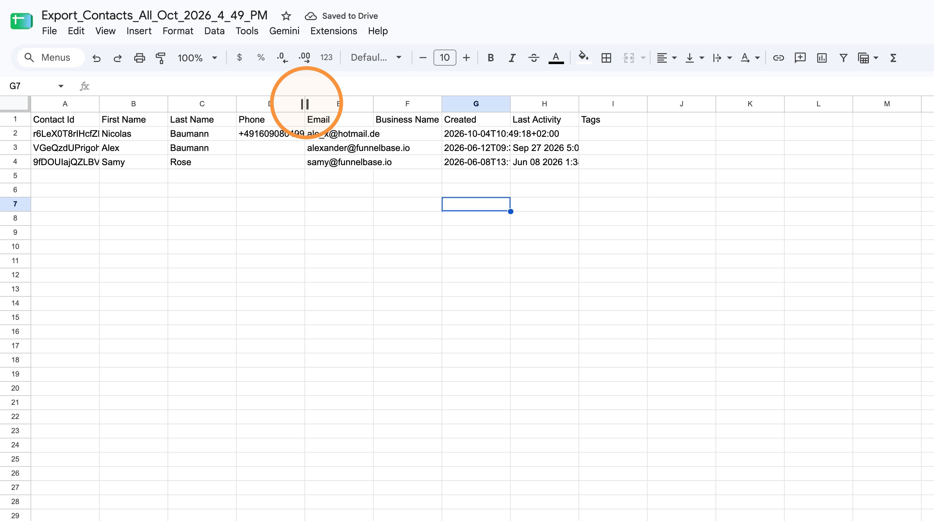 Kontaktliste in Google Sheets
