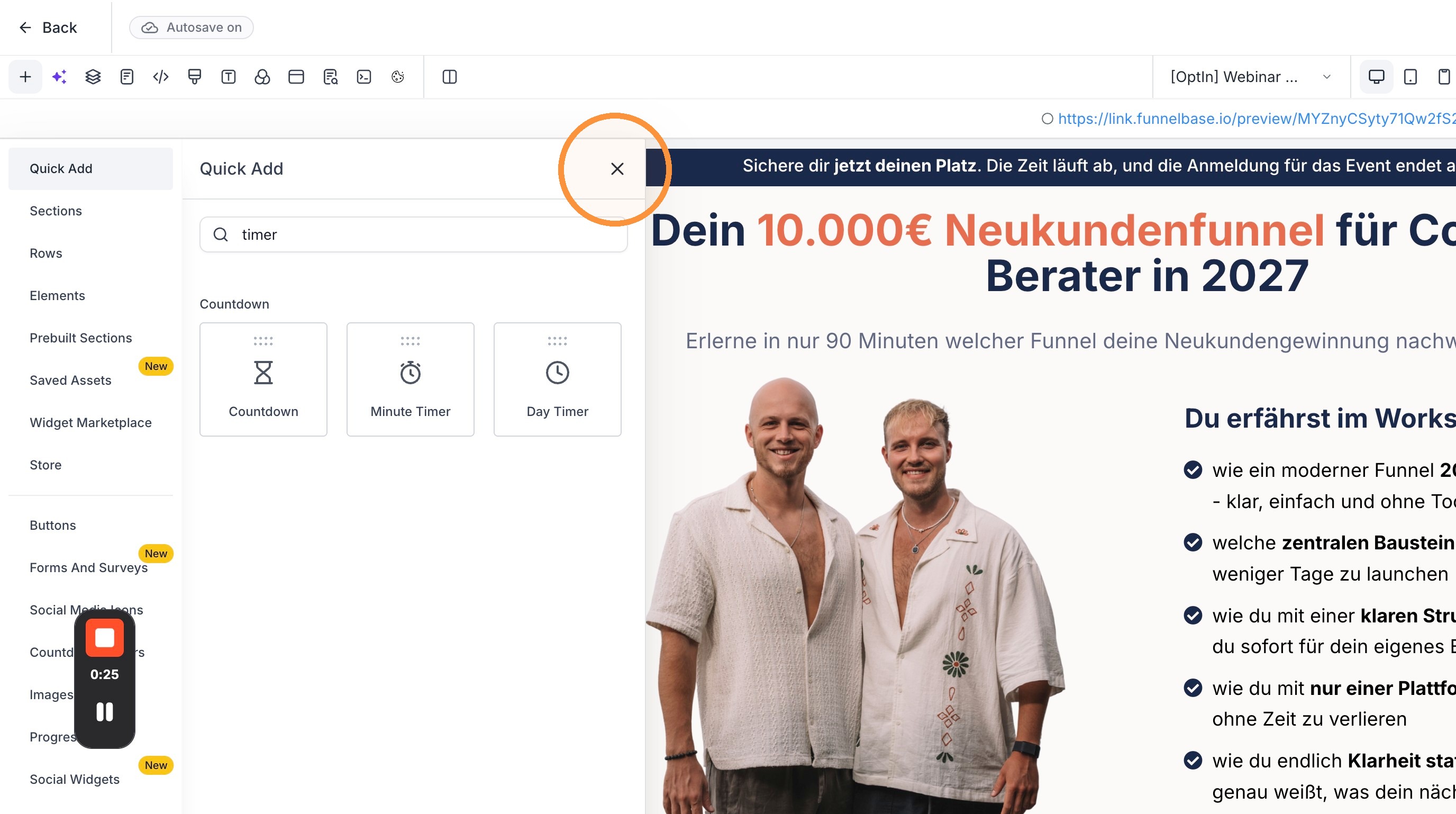 Timer-Einstellungen öffnen