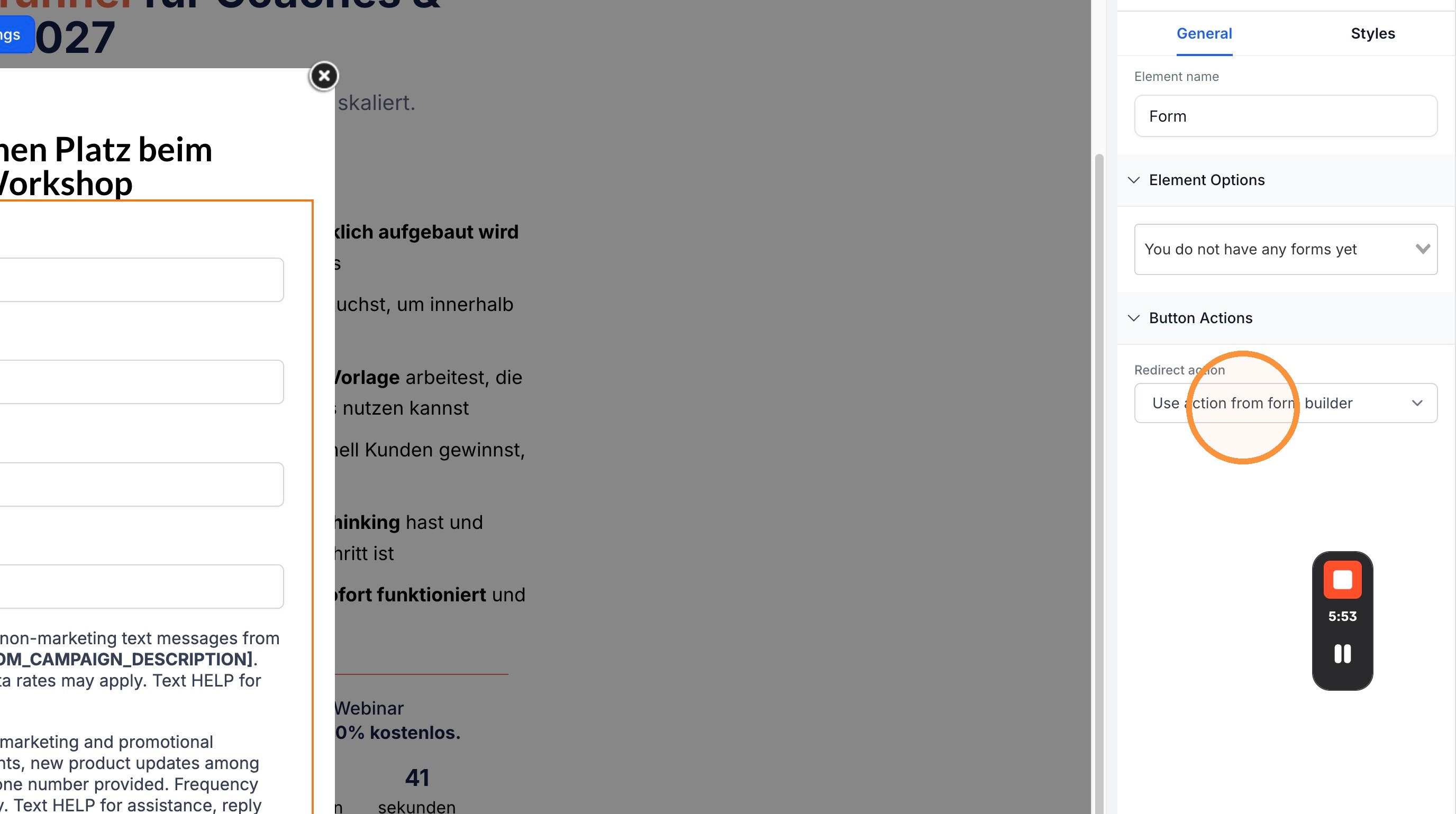 Formular im Pop-up