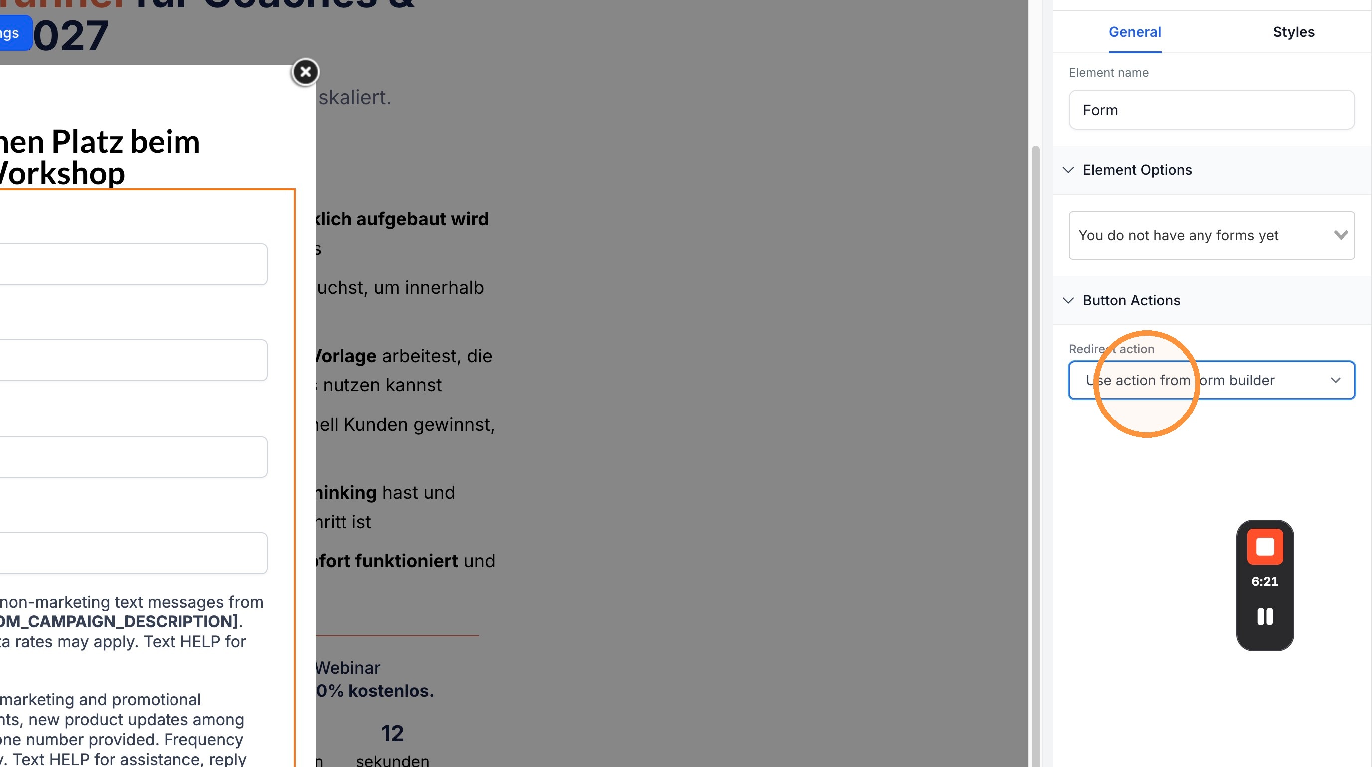 Use action from form builder