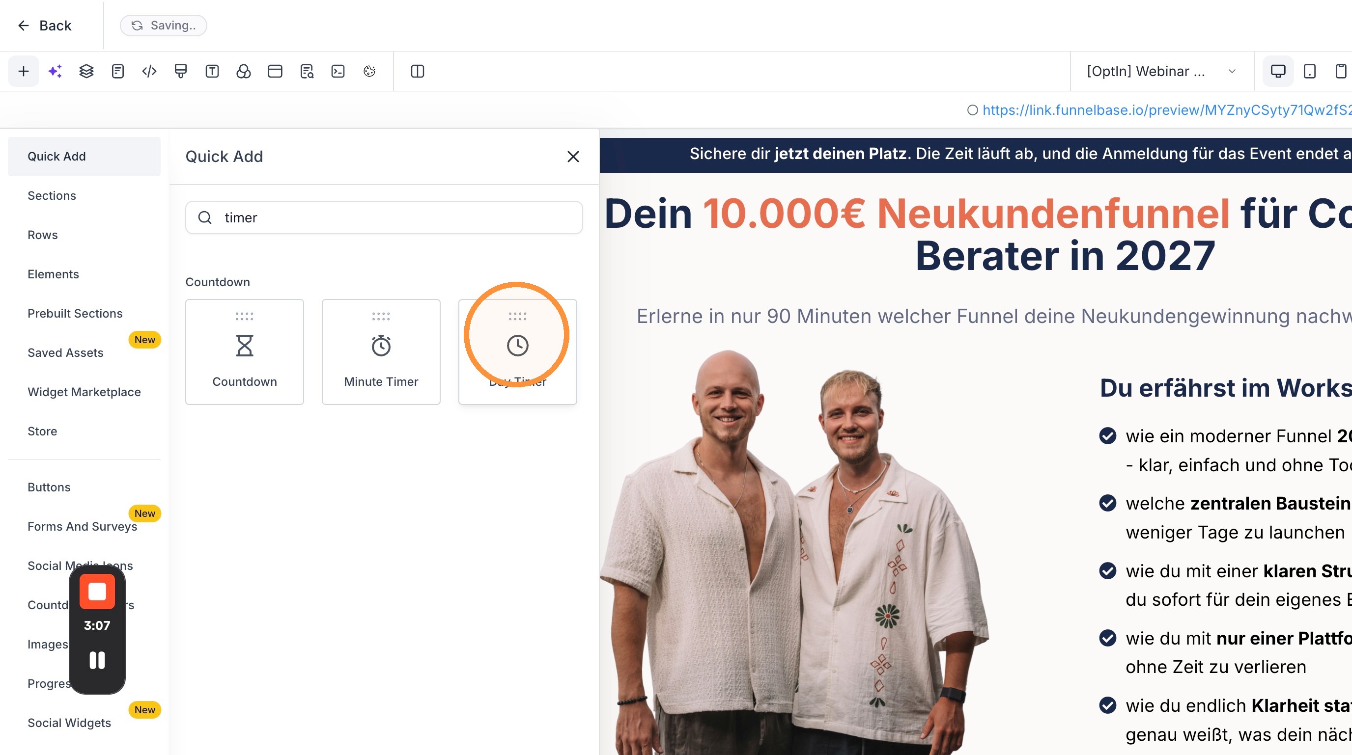 Day Timer Einstellungen
