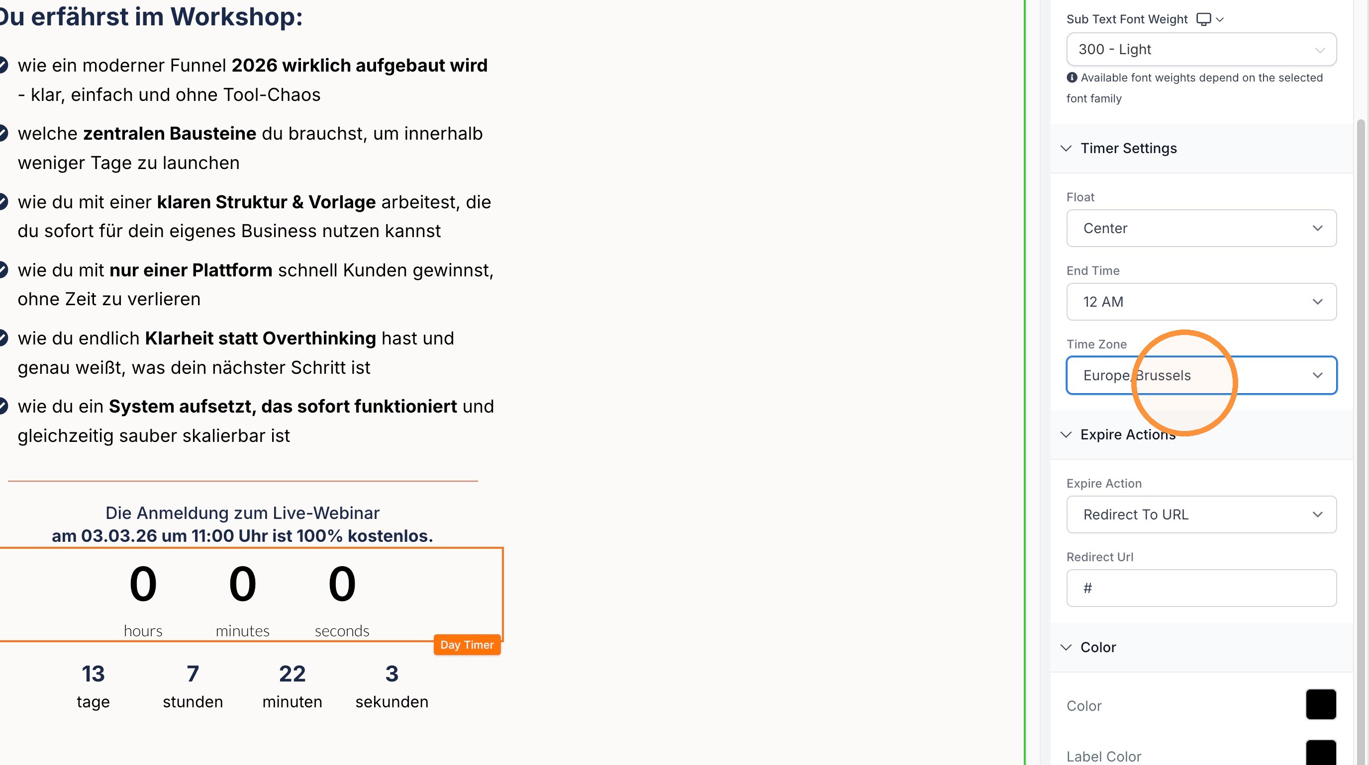 Zeitzone für den Day Timer