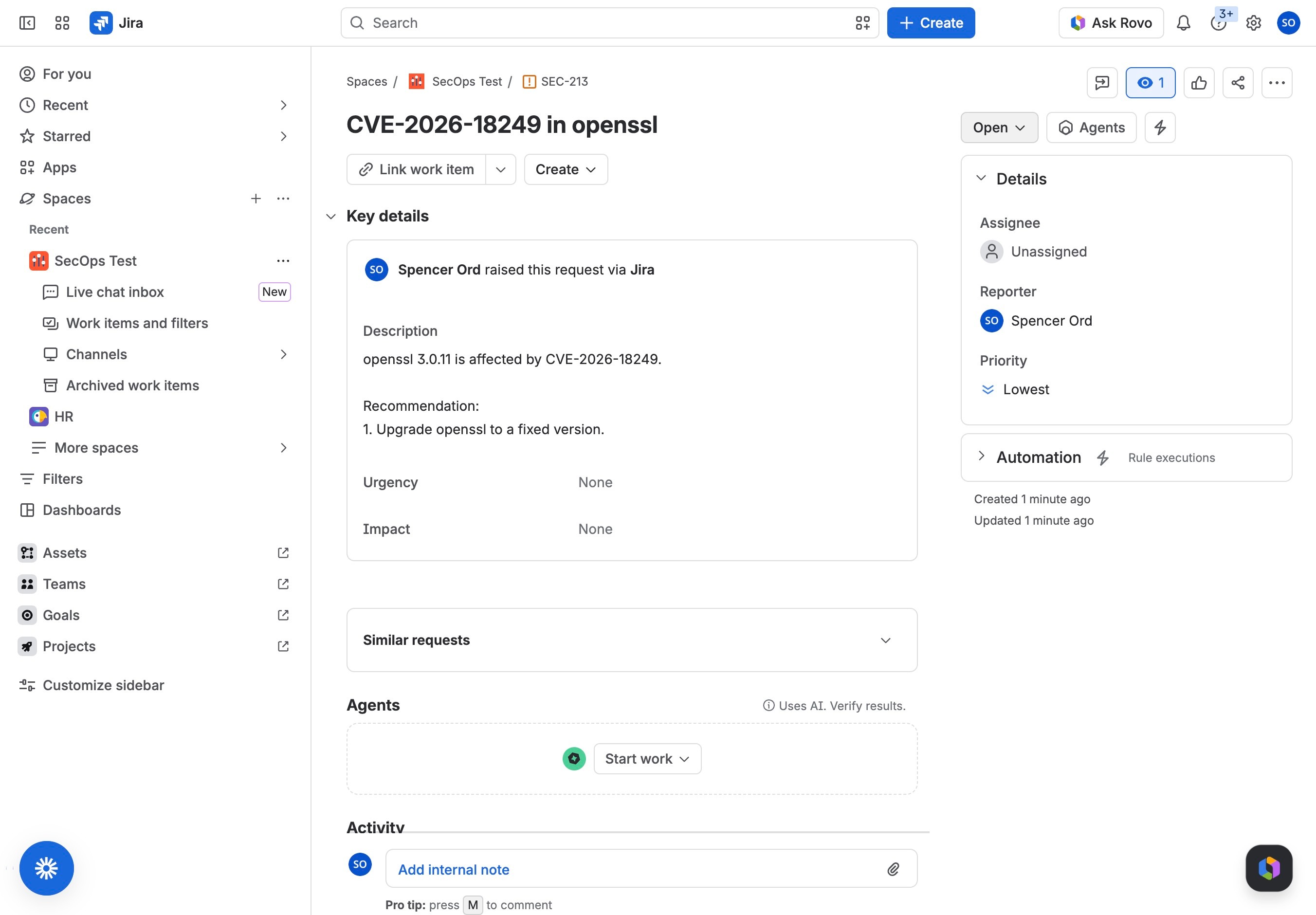 External Ticket created in Jira by the Pipeline