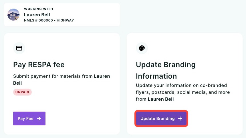 Branding form pre-filled with the agent's saved information and the preview panel on the right