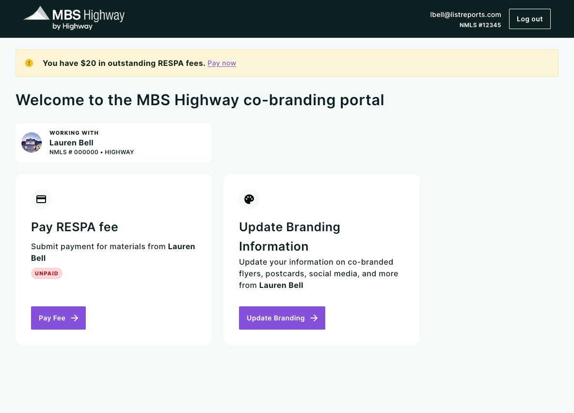 Agent Portal welcome page after signing in
