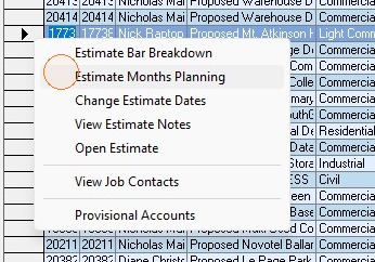 Estimate context menu
