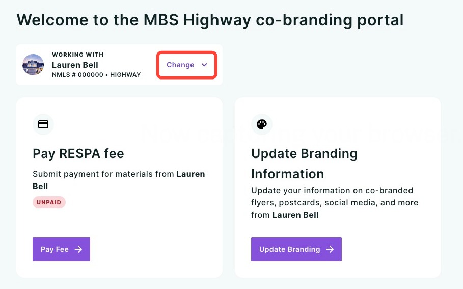 Change dropdown on the Working With card listing other loan officers