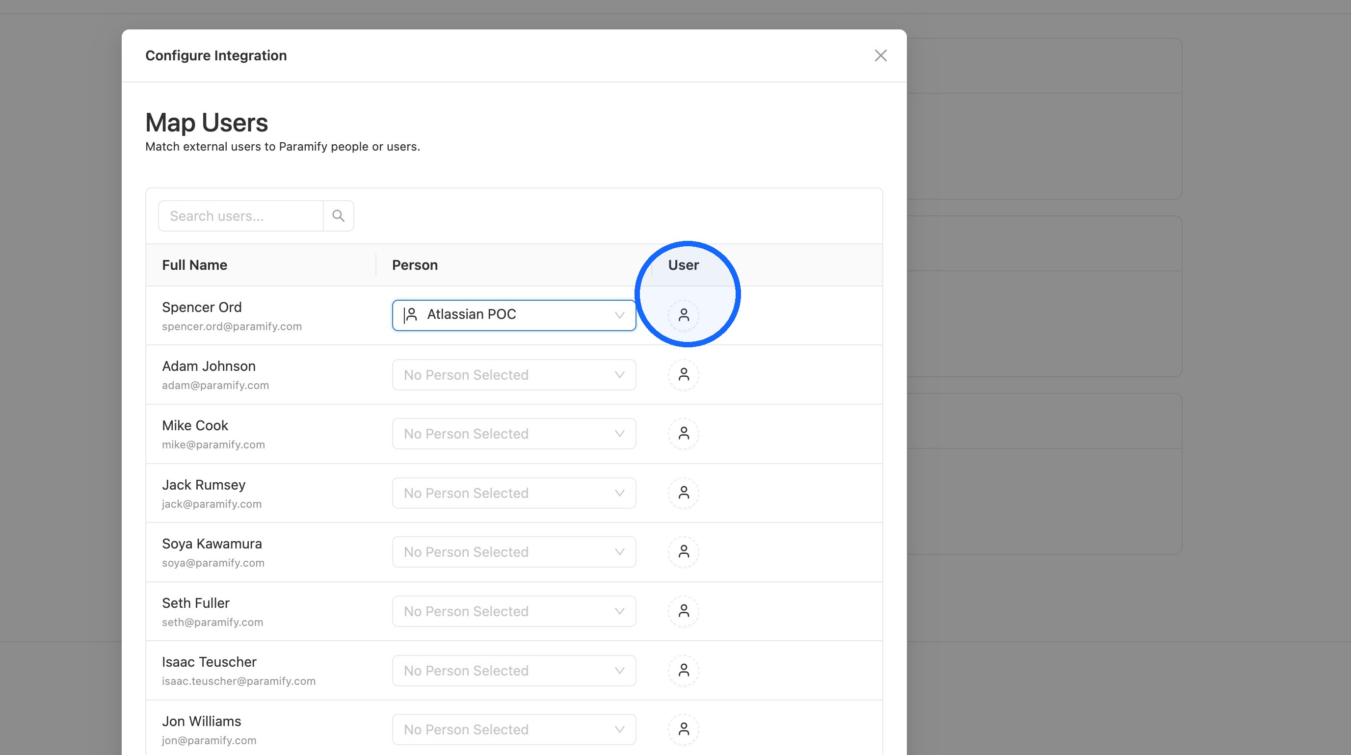 Profile icon in the User column