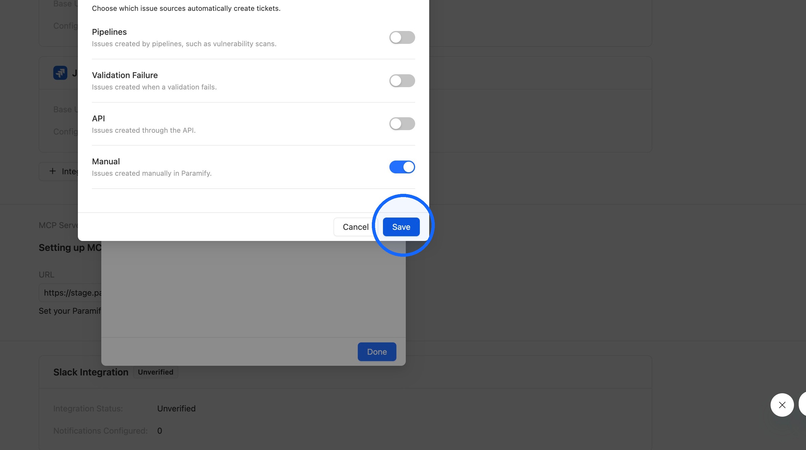 Save button in Automatic Ticket Creation