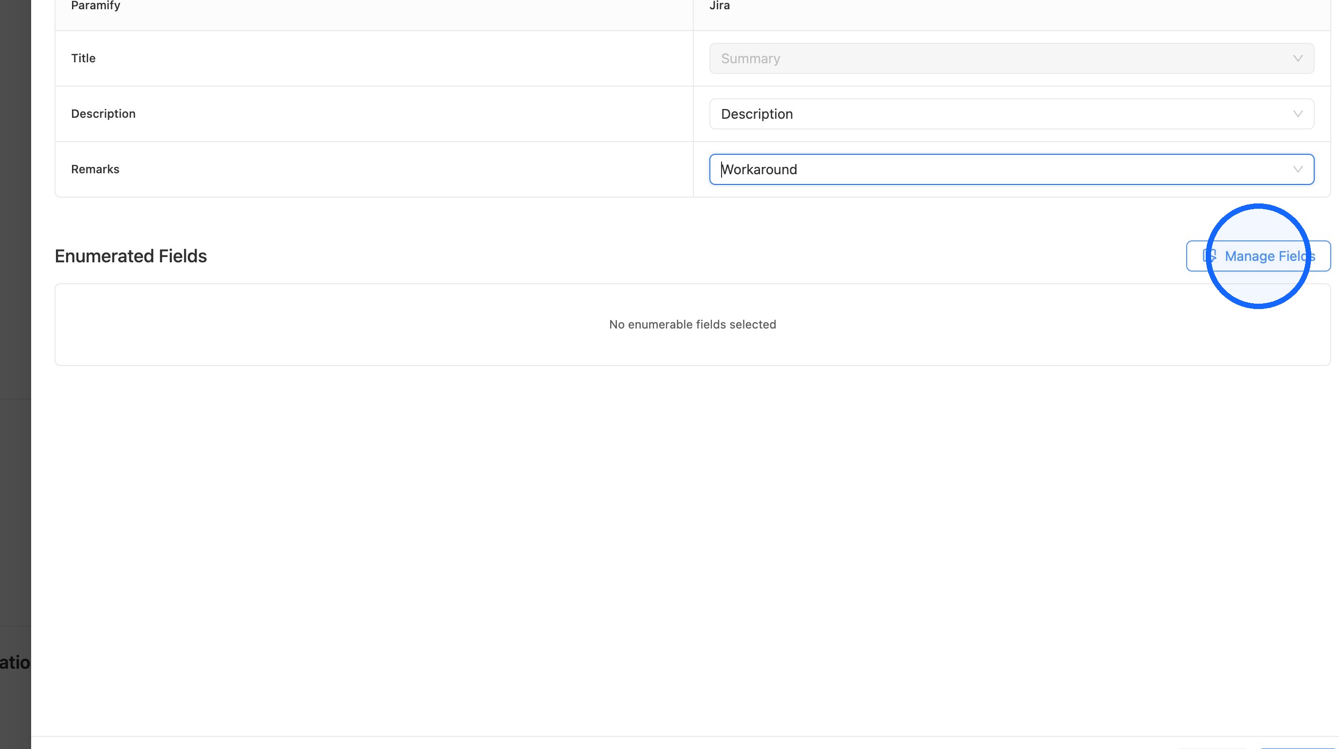 Manage Fields button for Enumerated Fields