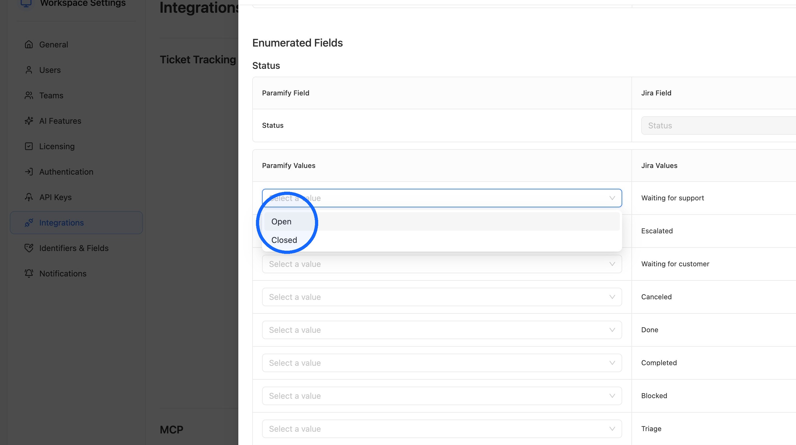Paramify values mapped to Jira values
