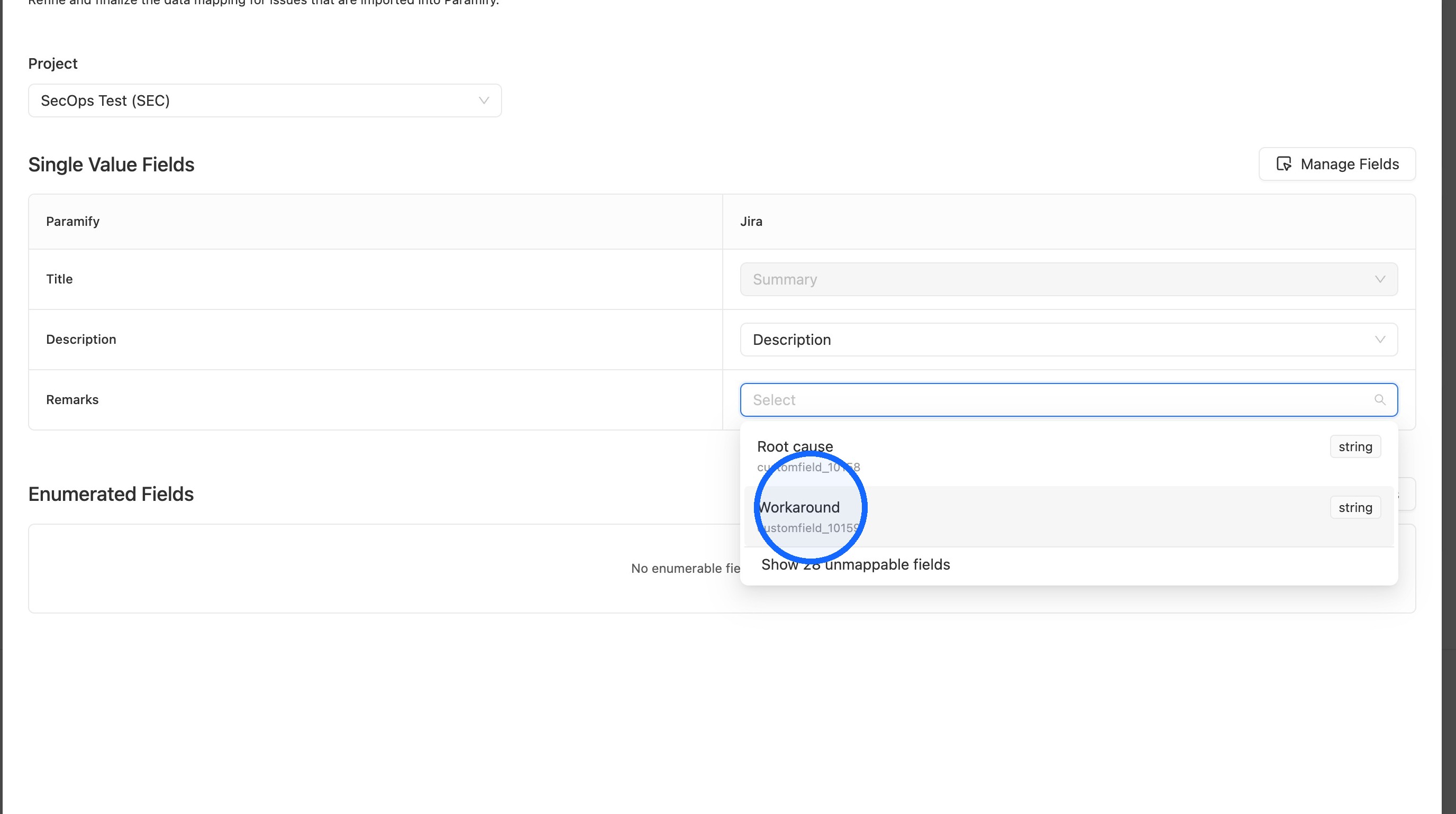 Paramify fields mapped to Jira fields
