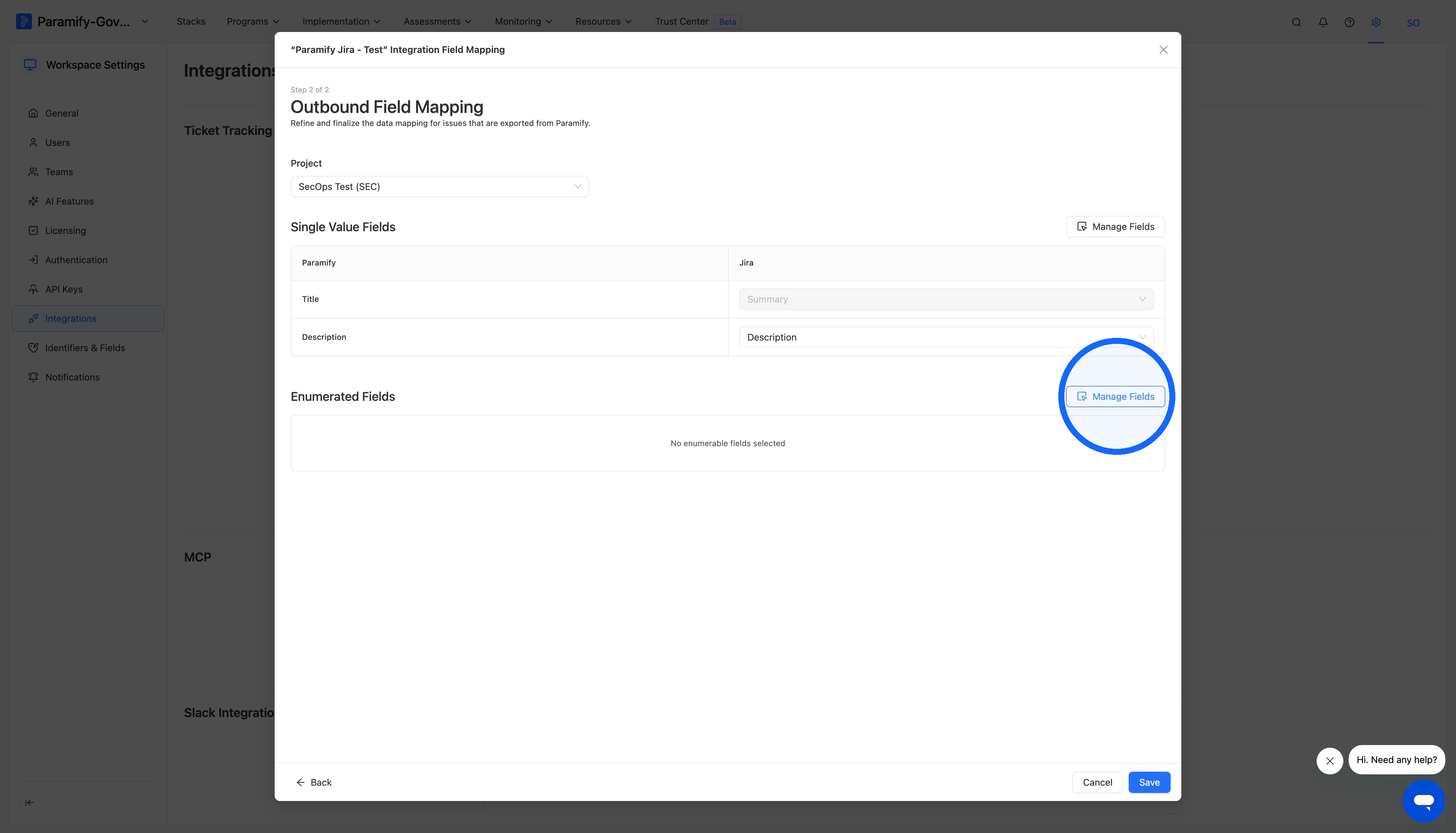 Outbound Field Mapping with Manage Fields buttons