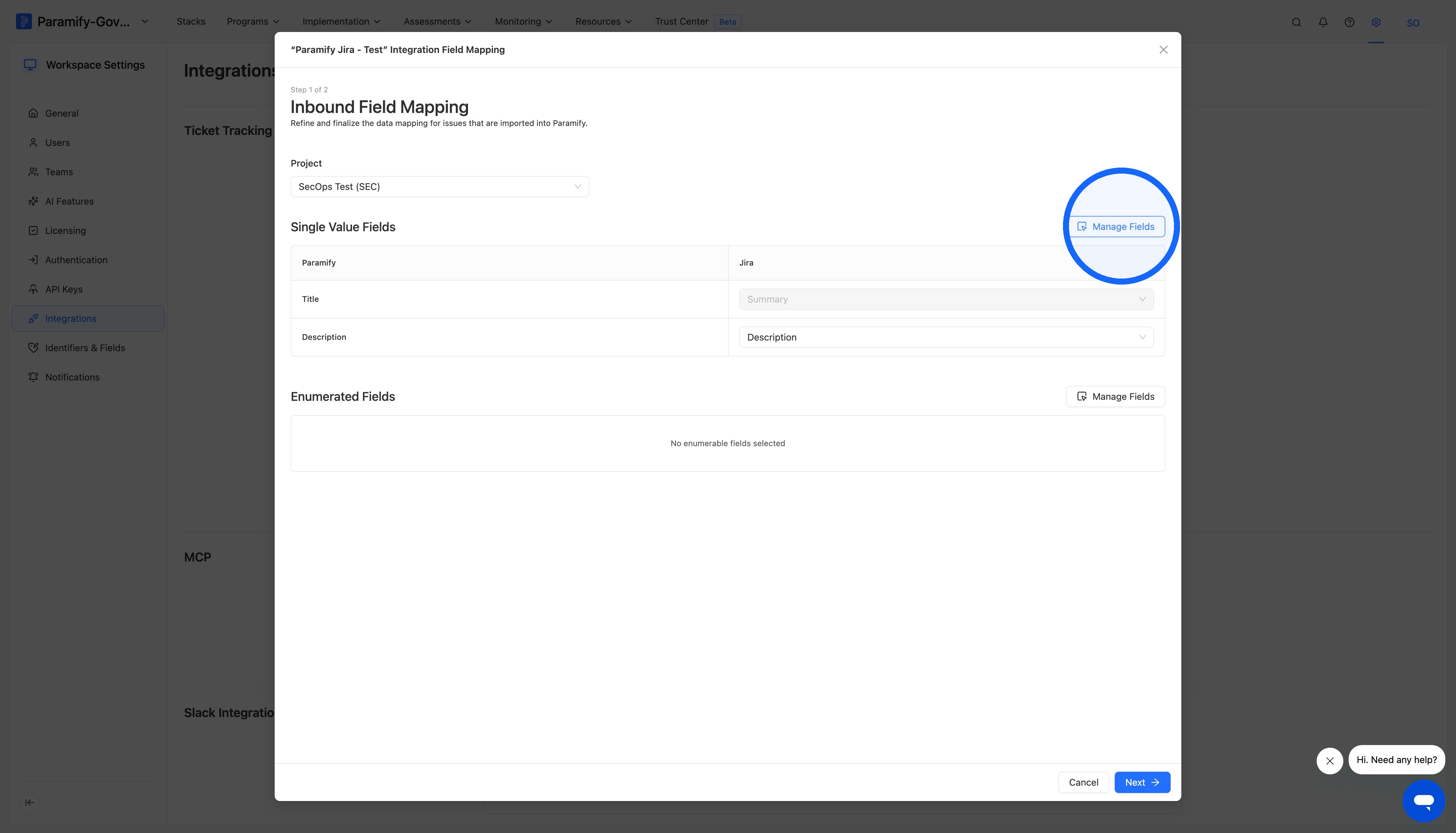 Manage Fields button for Single Value Fields