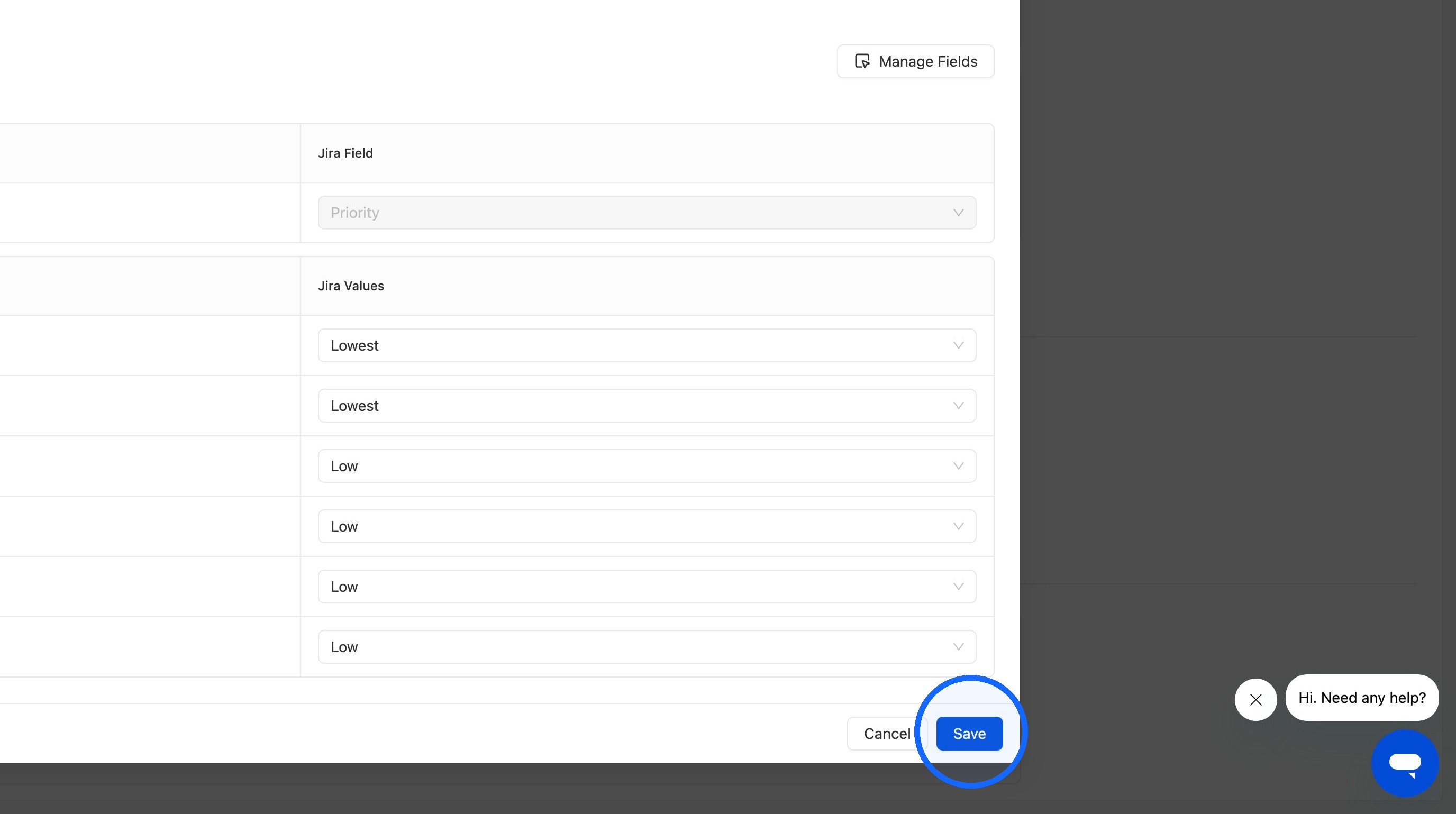 Save button in Field Mapping