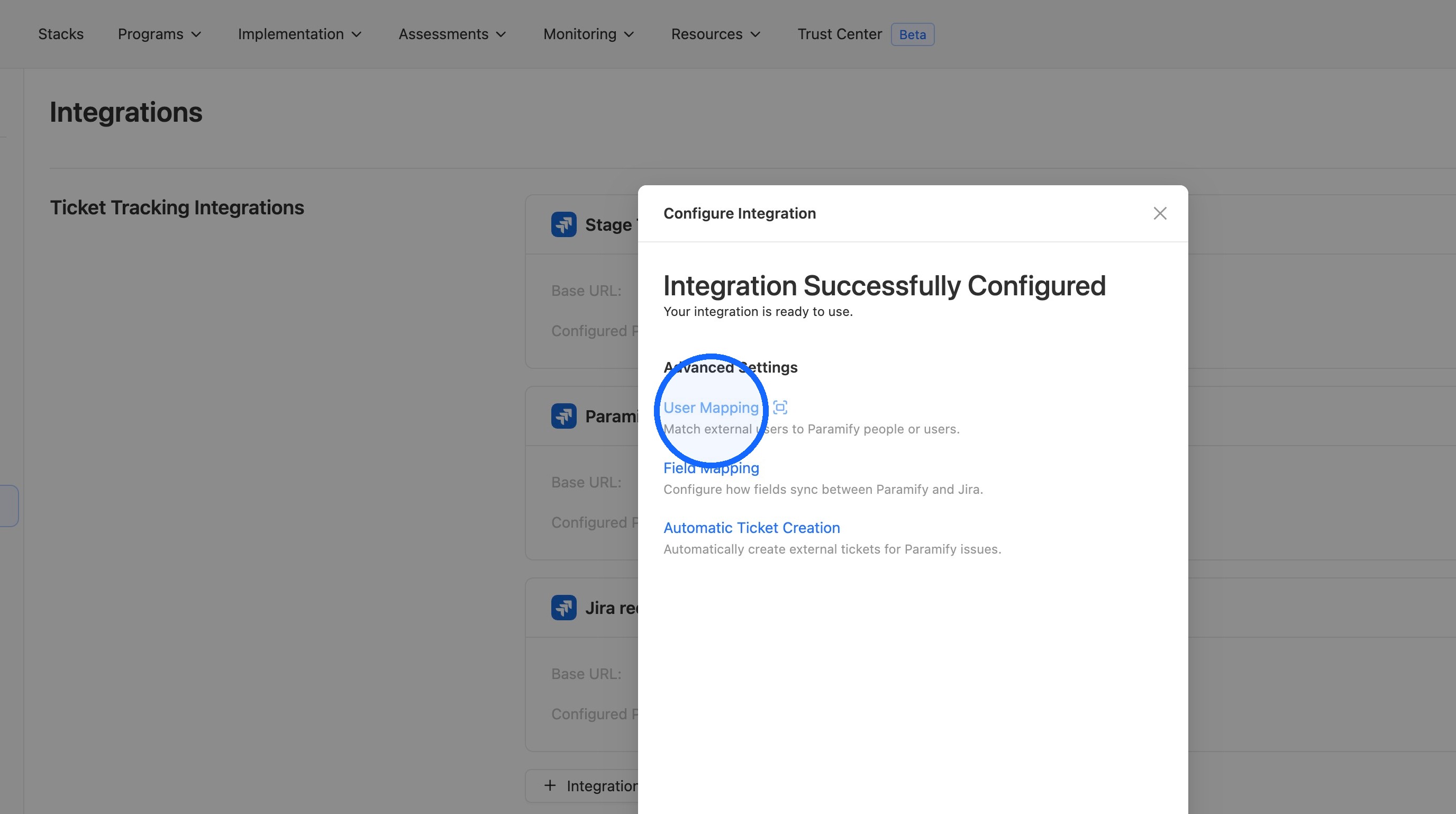 User Mapping option in the advanced settings