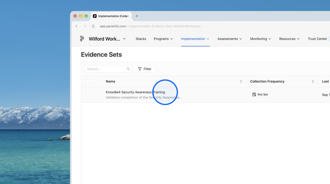 Returning to the Evidence Set in the Paramify application