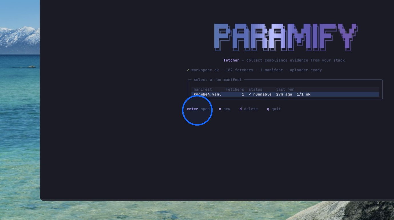 Launching the Paramify TUI and opening the manifest