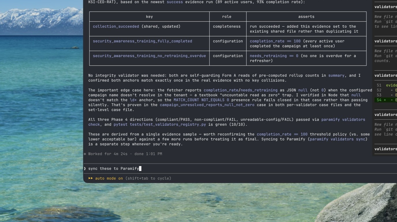 Typing the sync command to push validators to Paramify
