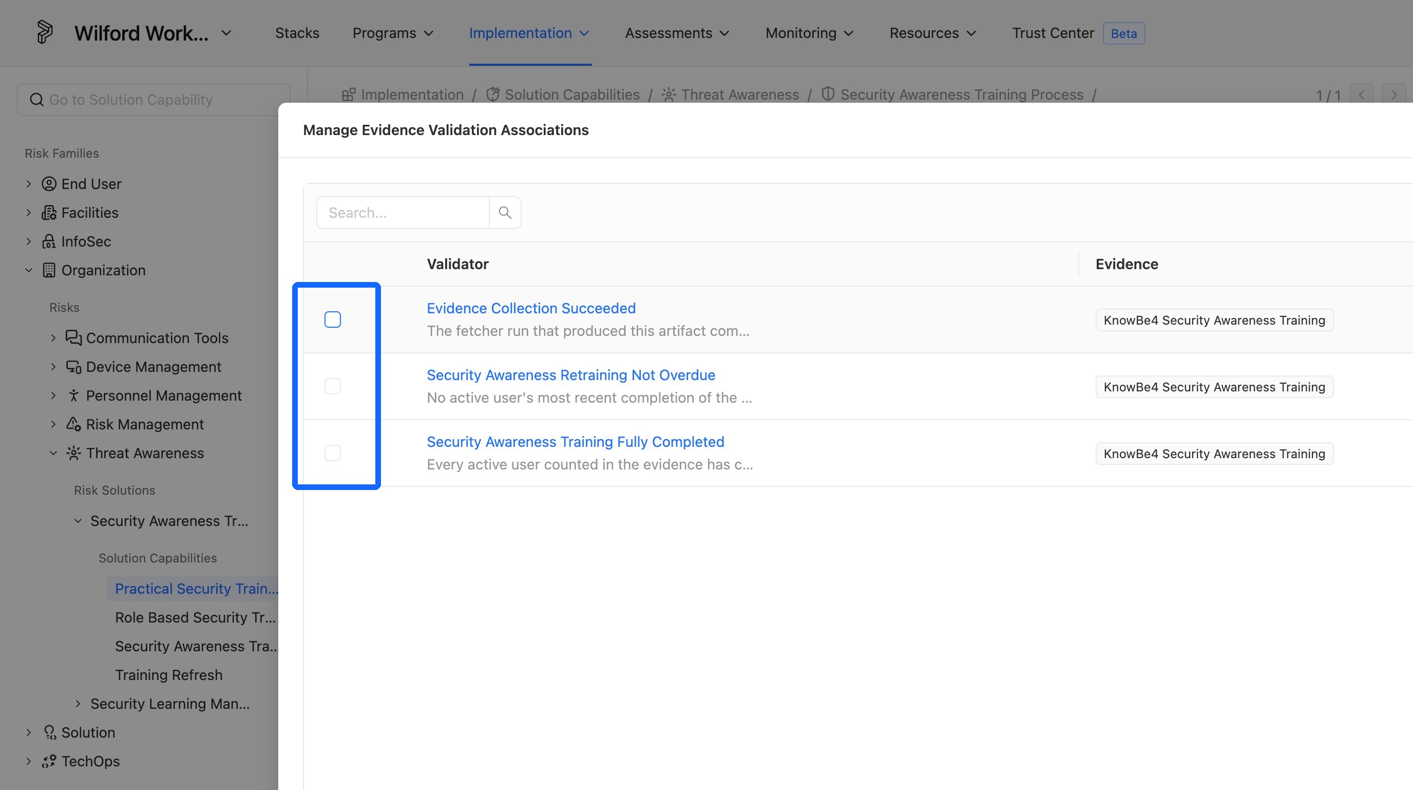 Selecting the corresponding validators