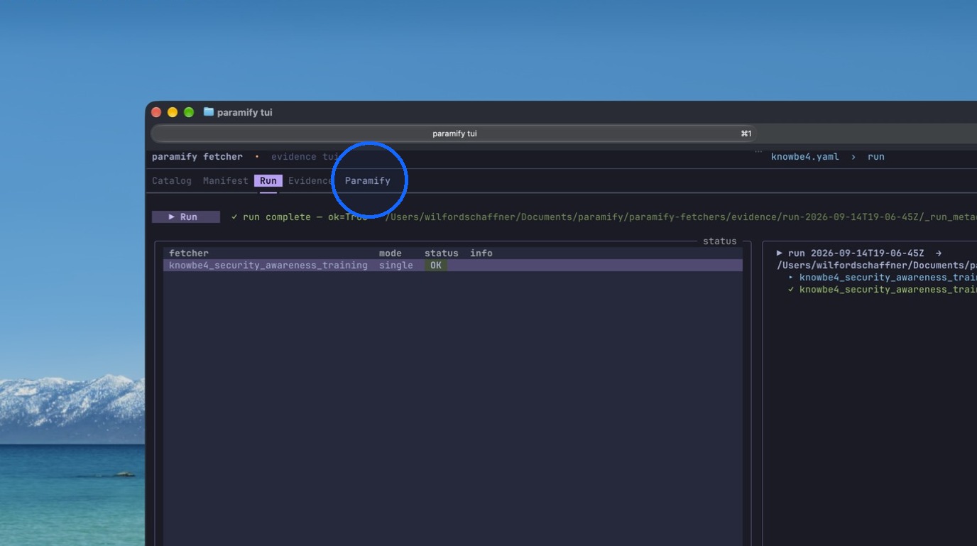 Opening the Paramify tab in the TUI