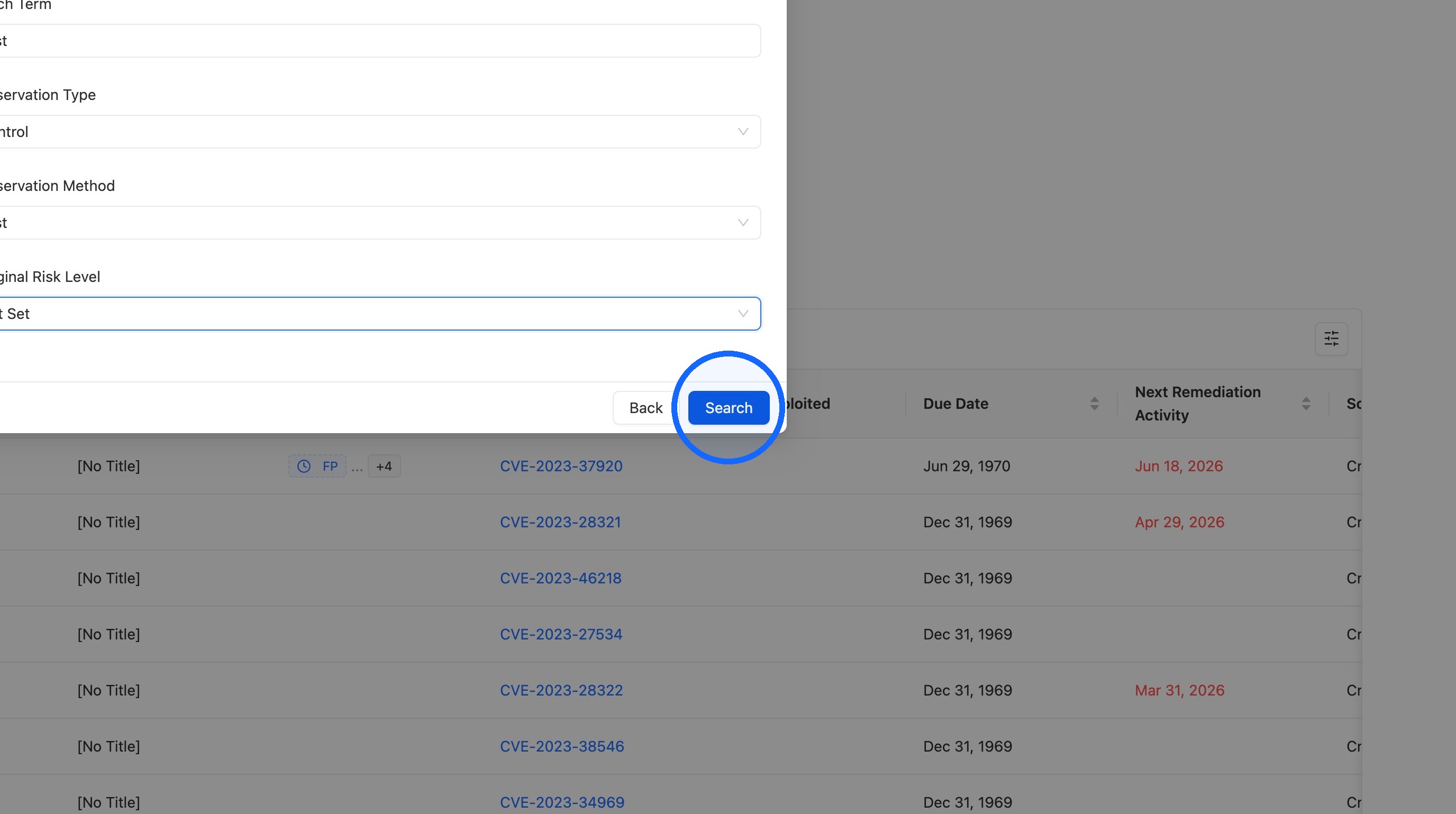 Search button in the import modal